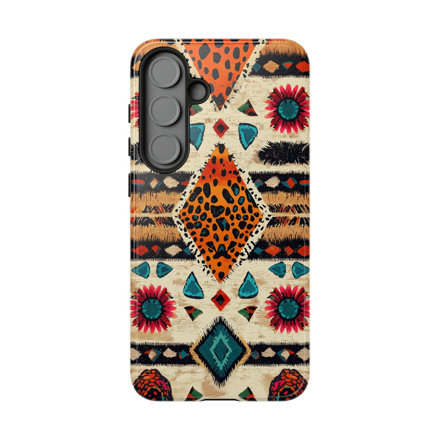 Wild Boho Leopard Print & Floral Tough Samsung Galaxy  Case – Eclectic Tribal Design, Dual-Layer Protection
