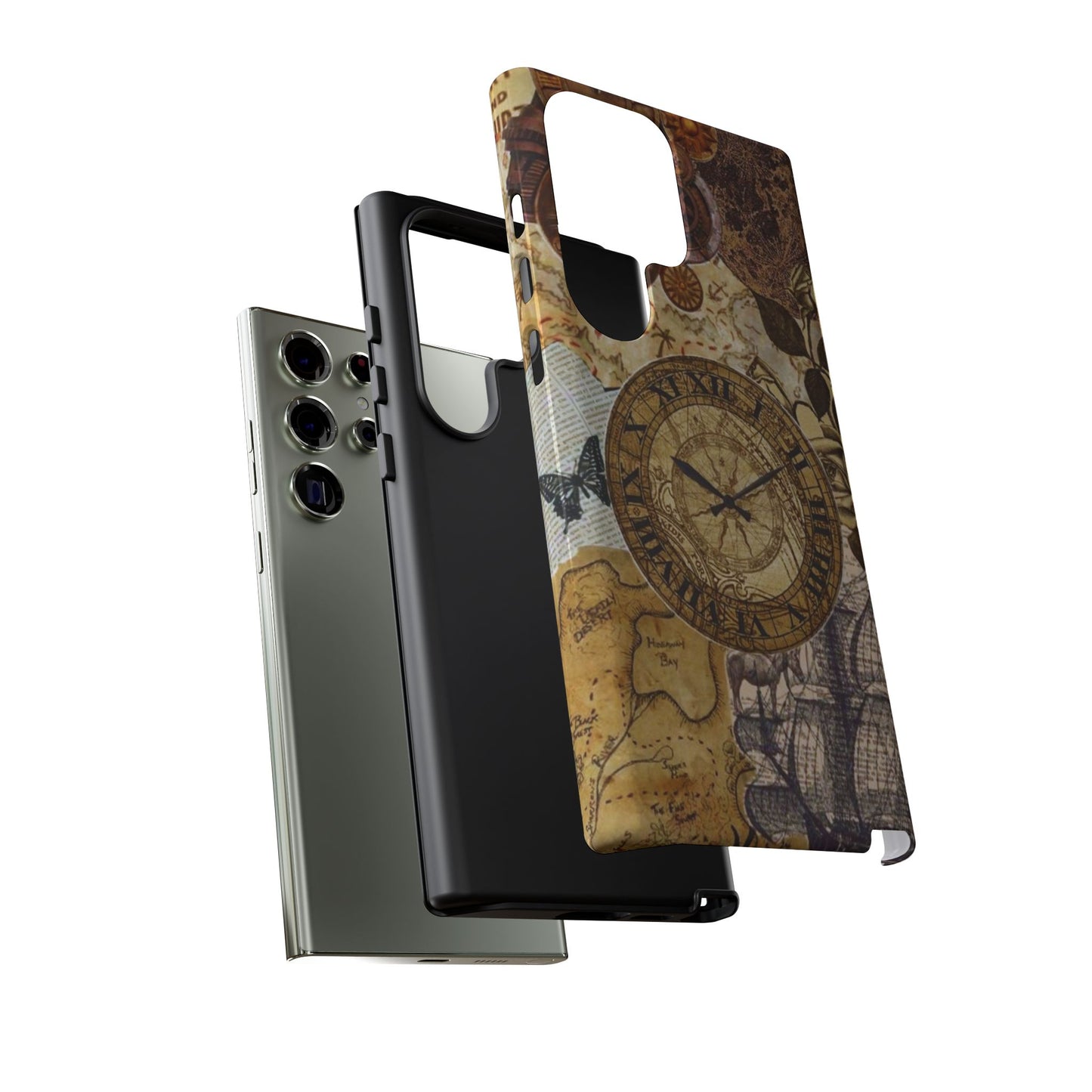 Steampunk Vintage Adventure Samsung Galaxy Case – Dual-Layer Protection with Antique Map and Clock Design