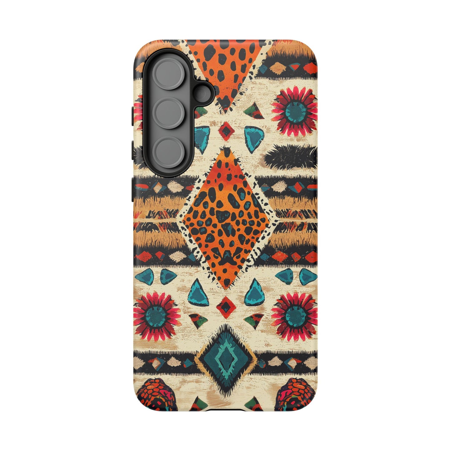 Wild Boho Leopard Print & Floral Tough Samsung Galaxy  Case – Eclectic Tribal Design, Dual-Layer Protection