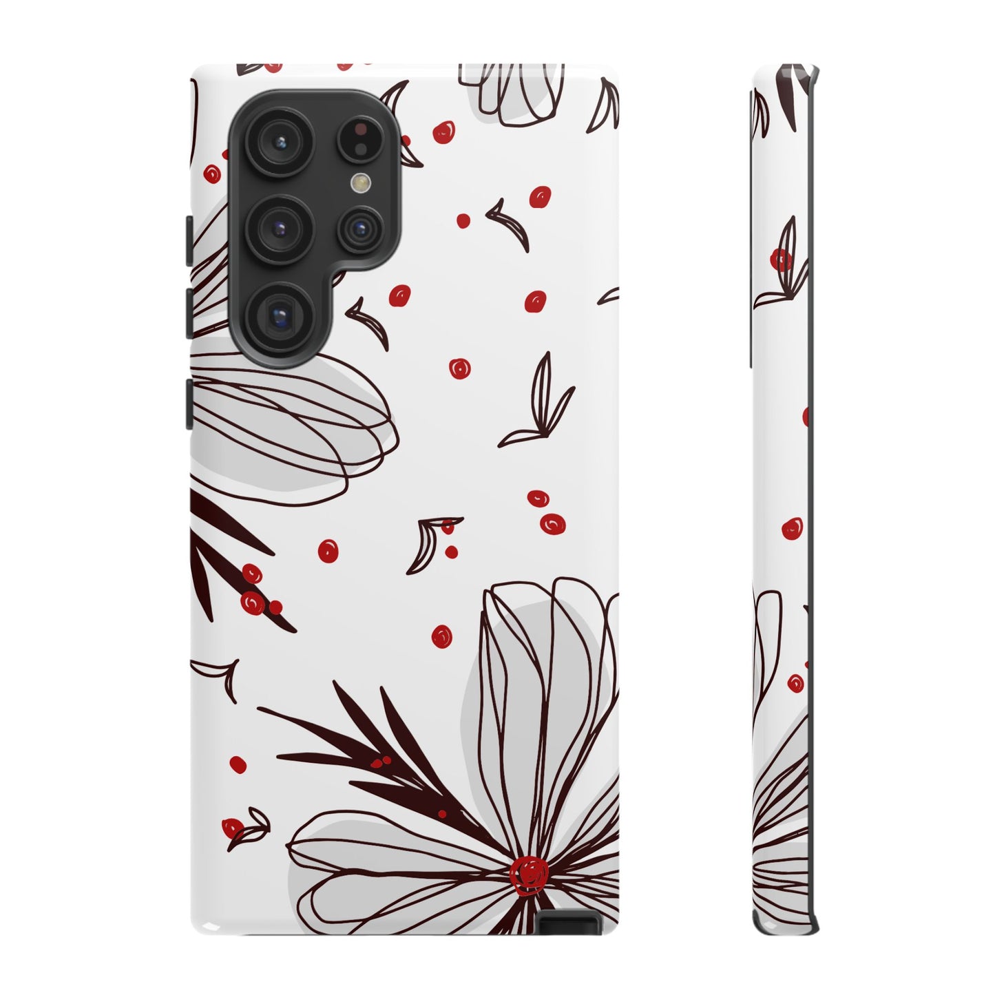 Minimalist Line Art Floral Tough Samsung Galaxy  Case – Bold Red and Black Design, Shockproof Protection