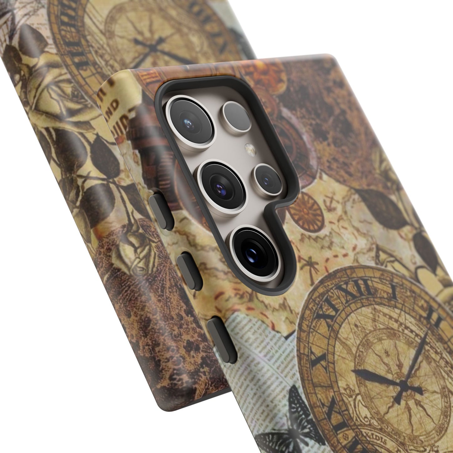 Steampunk Vintage Adventure Samsung Galaxy Case – Dual-Layer Protection with Antique Map and Clock Design