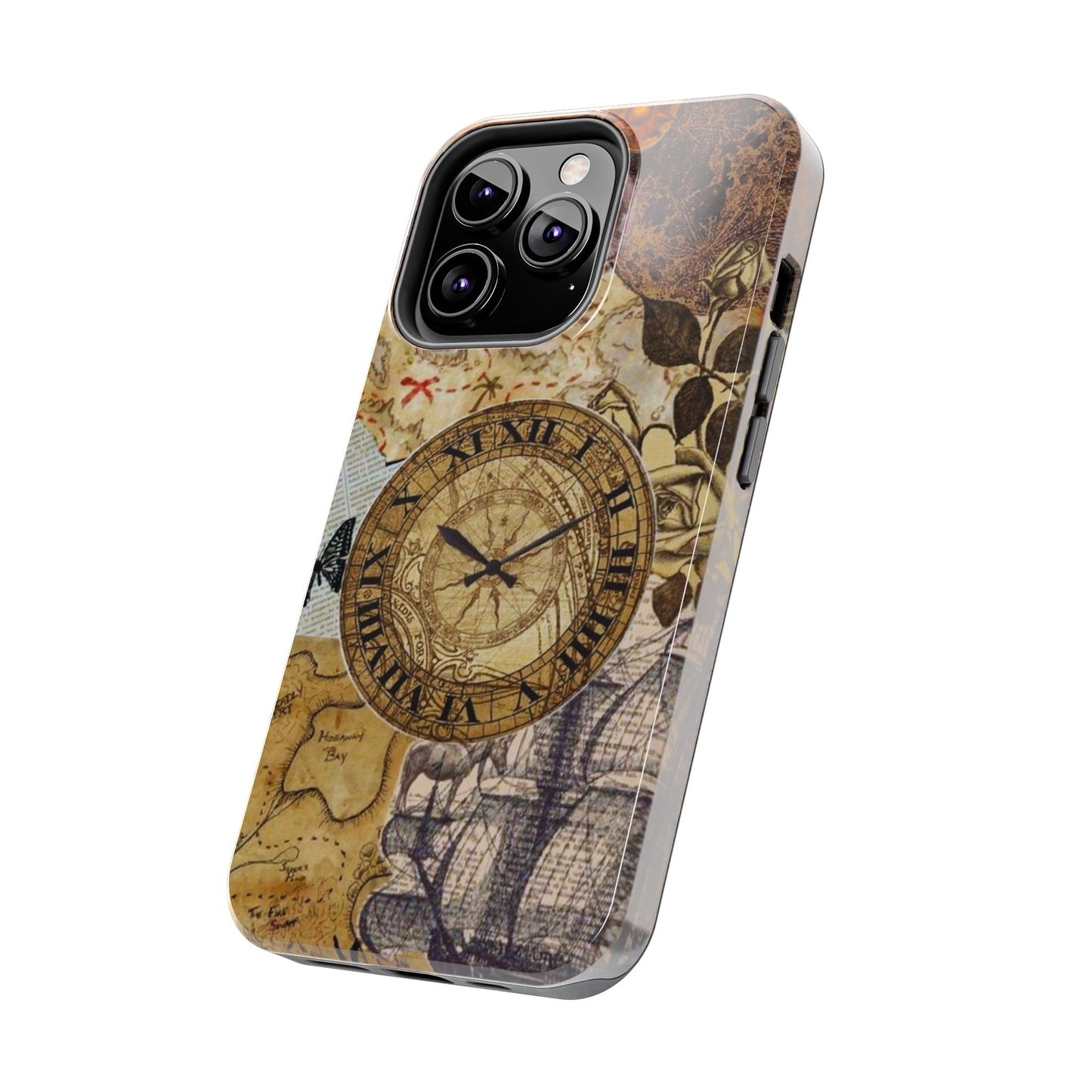 Steampunk Vintage Adventure iPhone Case – Dual - Layer Protection with Antique Map and Clock Design - BOGO Cases