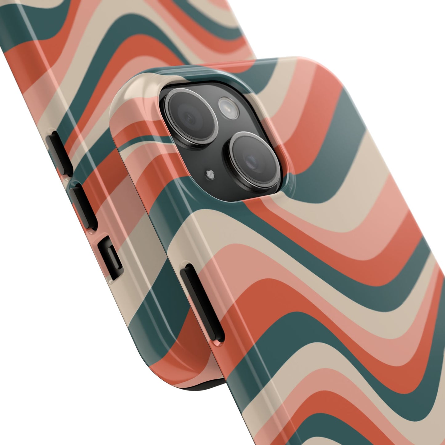 Groovy Waves iPhone Case – Retro 70s-Inspired Stripes in Coral, Cream, and Teal