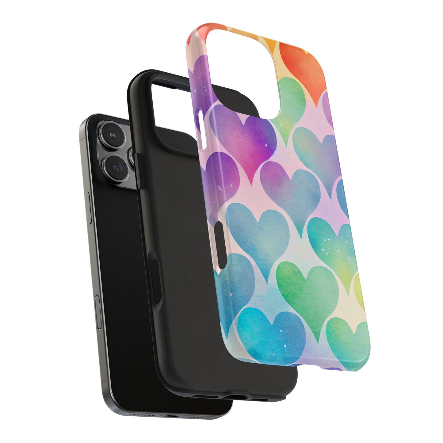 Rainbow Hearts Watercolor iPhone Case – Slim Design, Glossy Finish