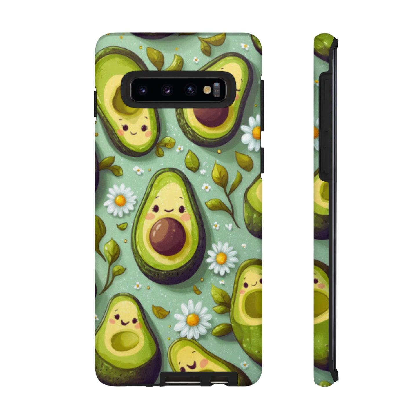 Cute Avocado Samsung Galaxy Case – Adorable Kawaii Avocados with Daisies, Shock-Resistant