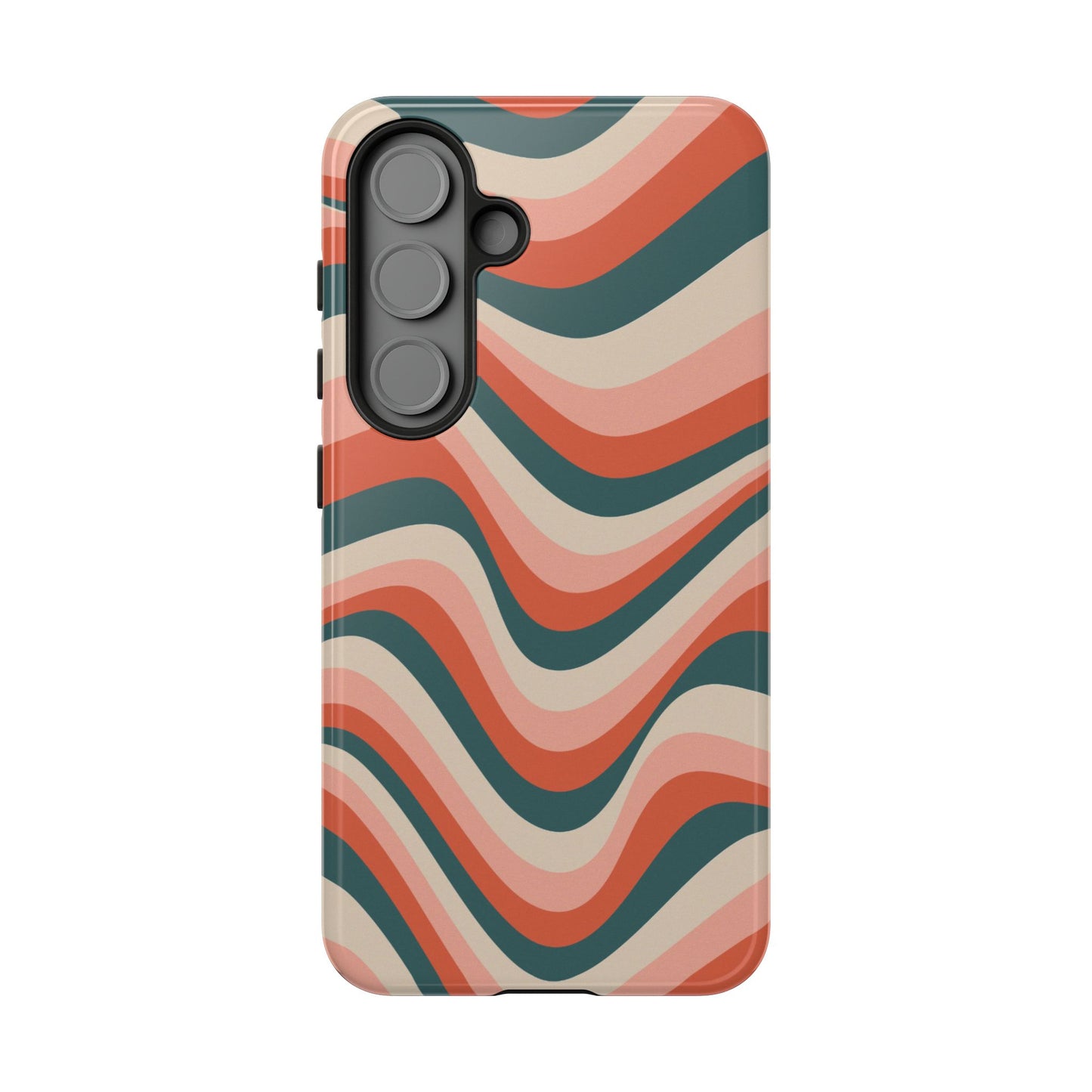 Groovy Waves Samsung Galaxy Case – Retro 70s-Inspired Stripes in Coral, Cream, and Teal