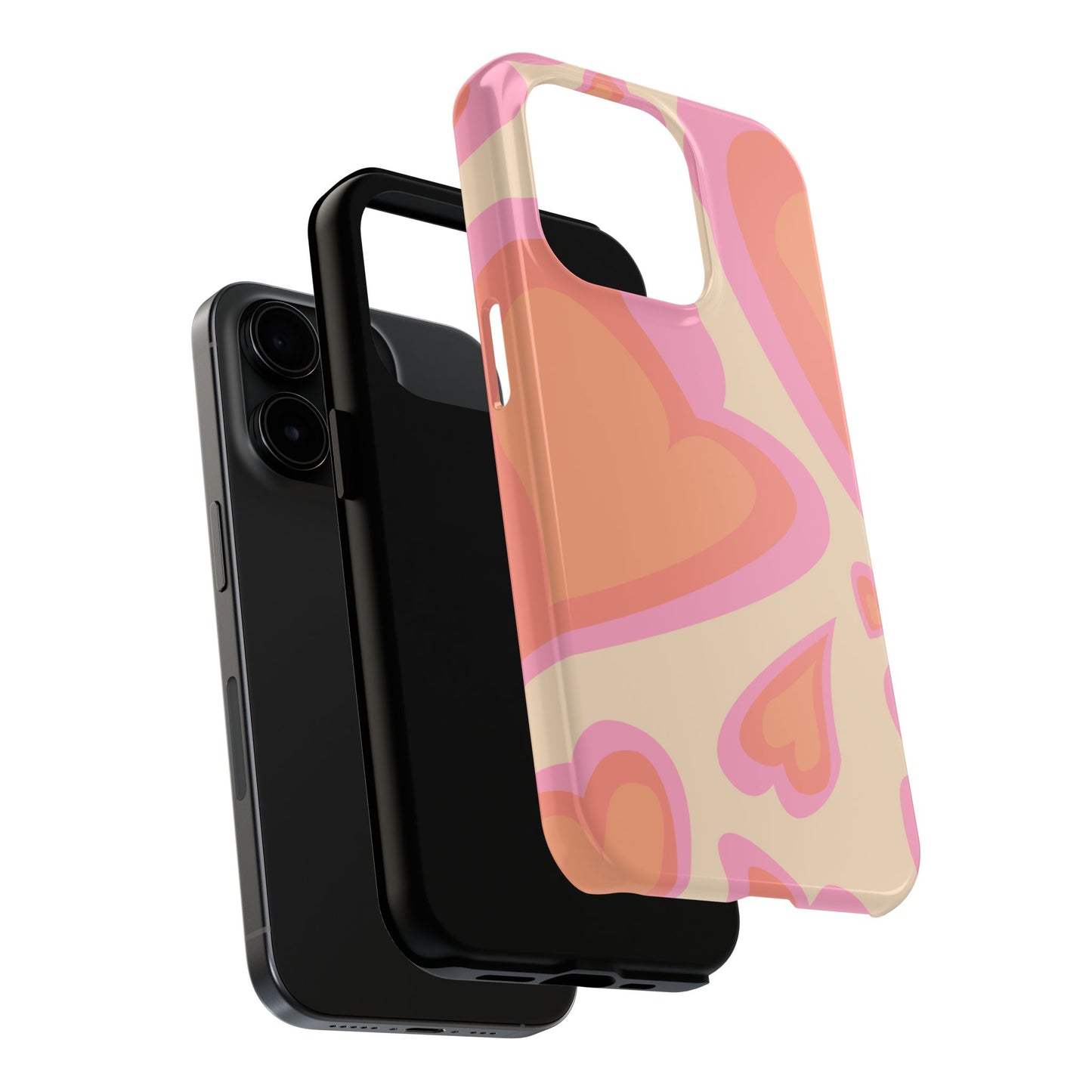 Retro Pink Hearts iPhone Case – Shock-Resistant, Matte Finish, Dual-Layer Protection