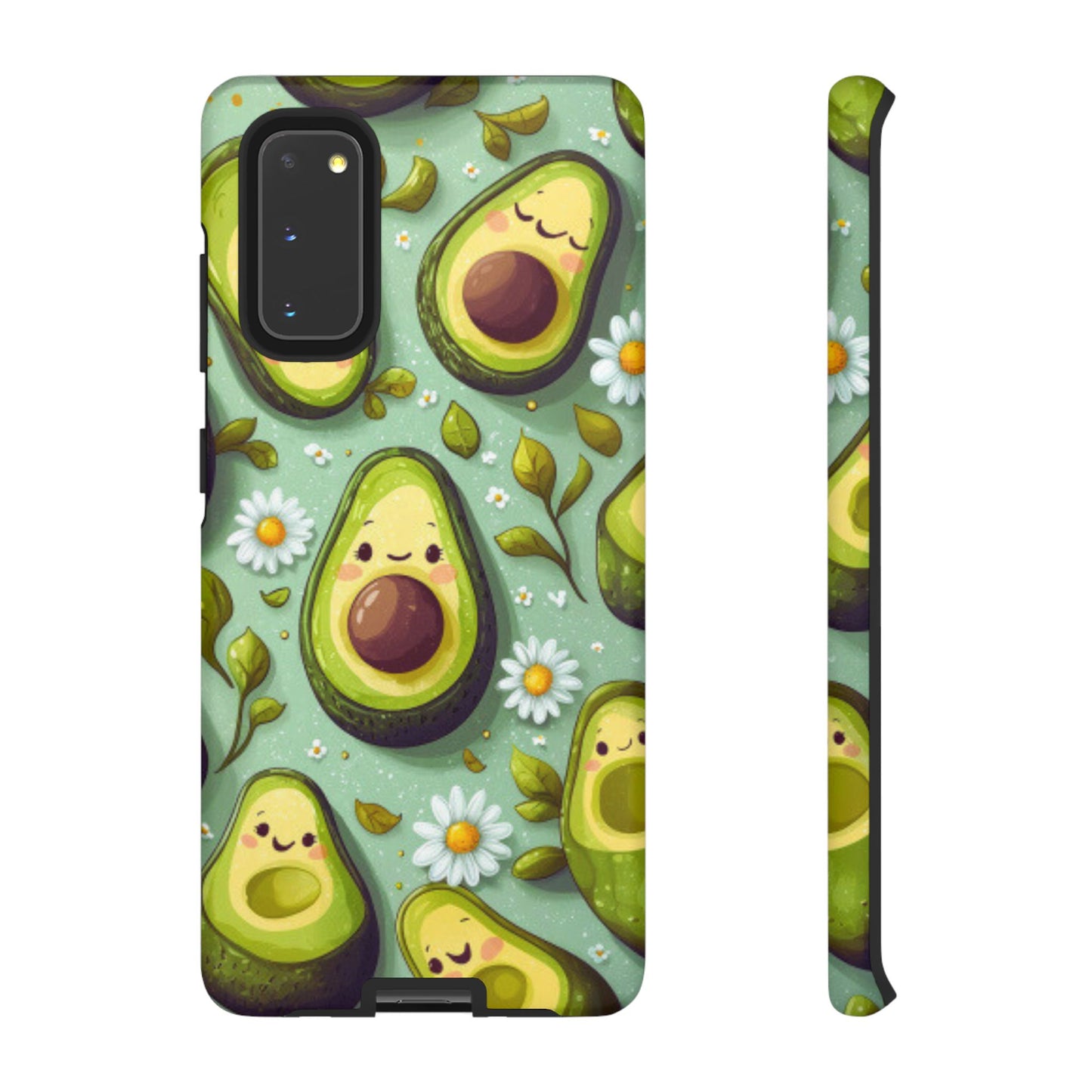 Cute Avocado Samsung Galaxy Case – Adorable Kawaii Avocados with Daisies, Shock-Resistant