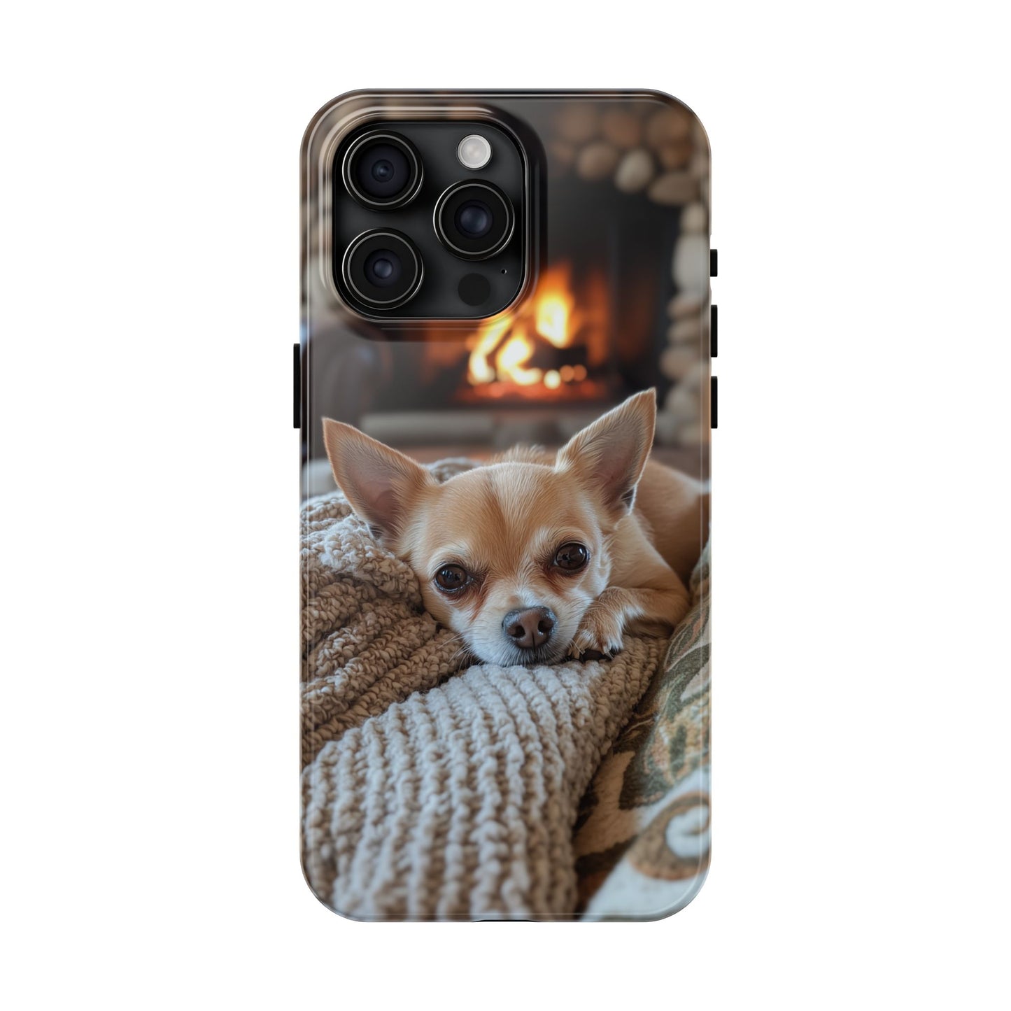 Relaxing Chihuahua by Fireplace iPhone Case – Warm and Stylish Protection