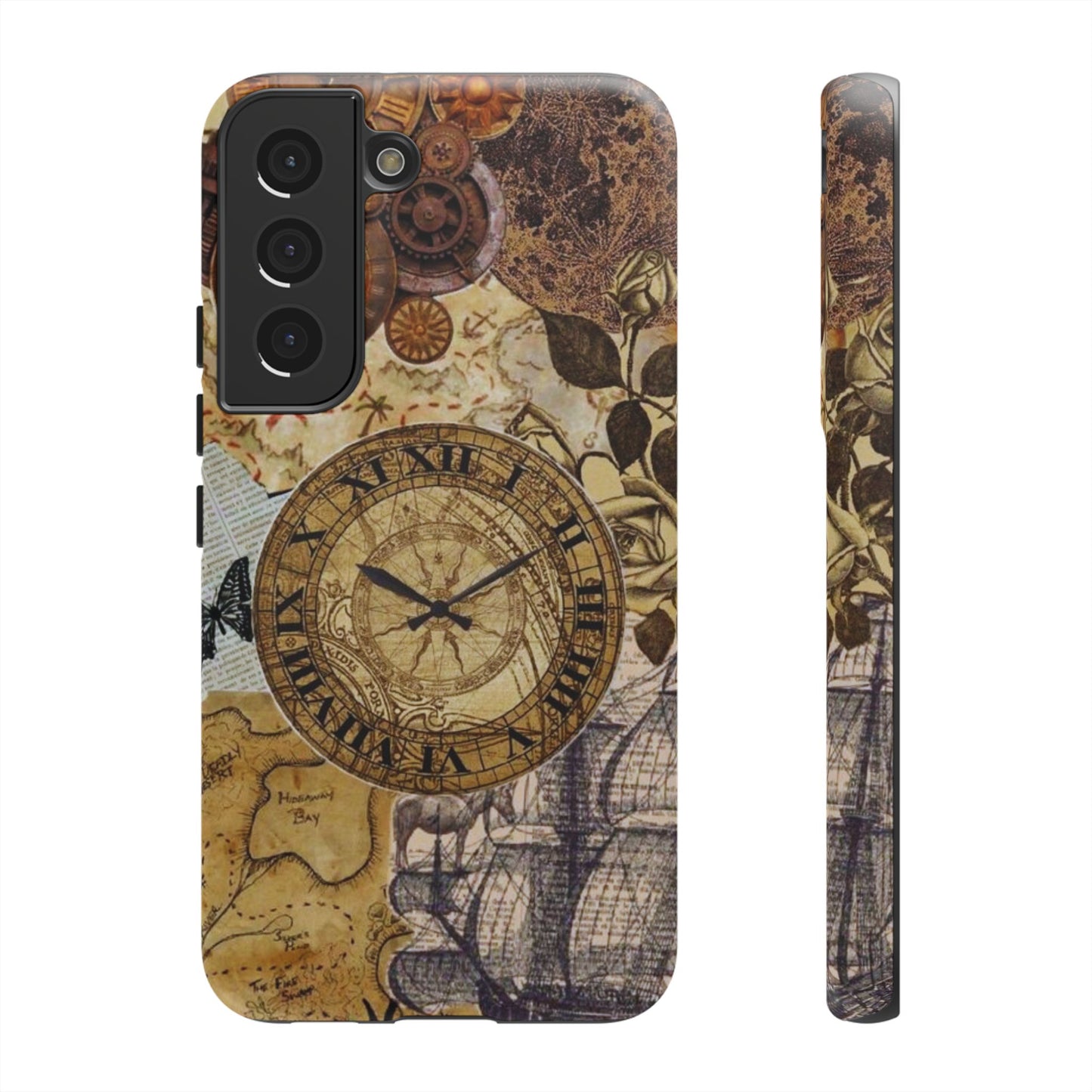 Steampunk Vintage Adventure Samsung Galaxy Case – Dual-Layer Protection with Antique Map and Clock Design