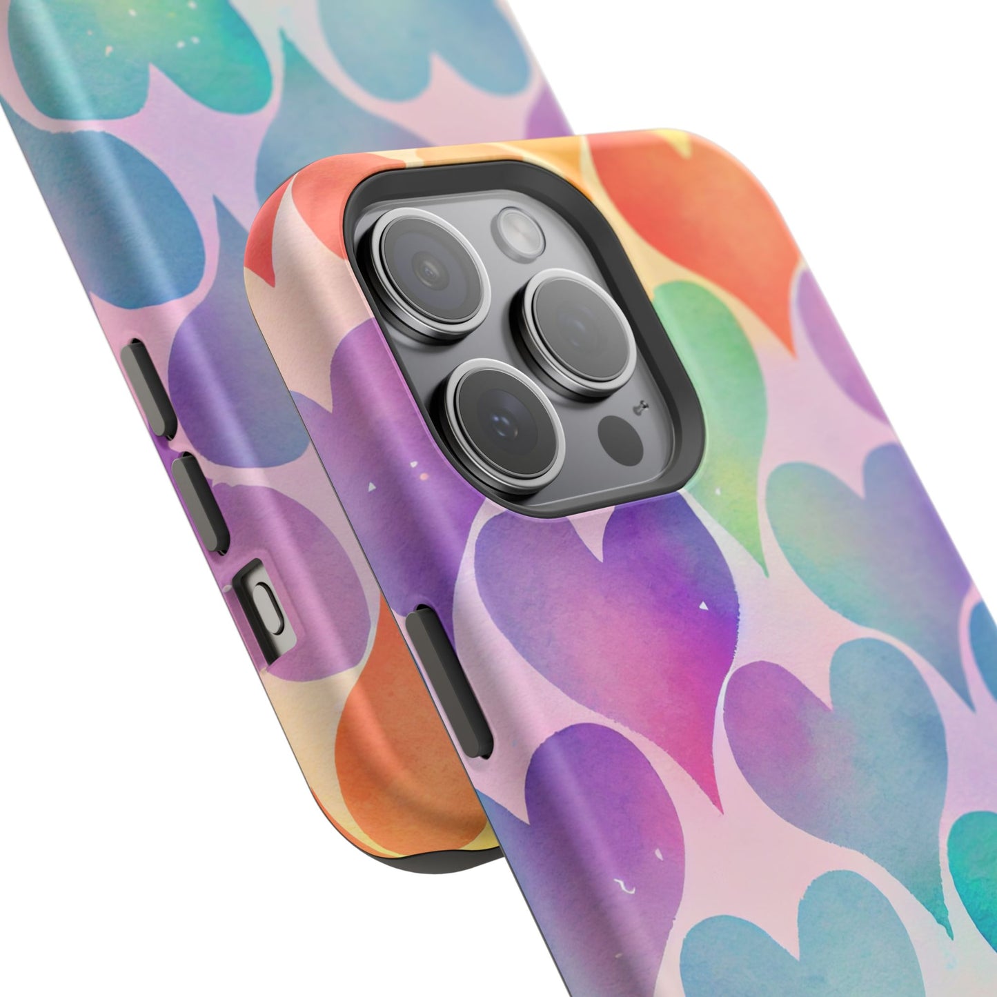 Rainbow Hearts Watercolor iPhone Case – Slim Design, Glossy Finish
