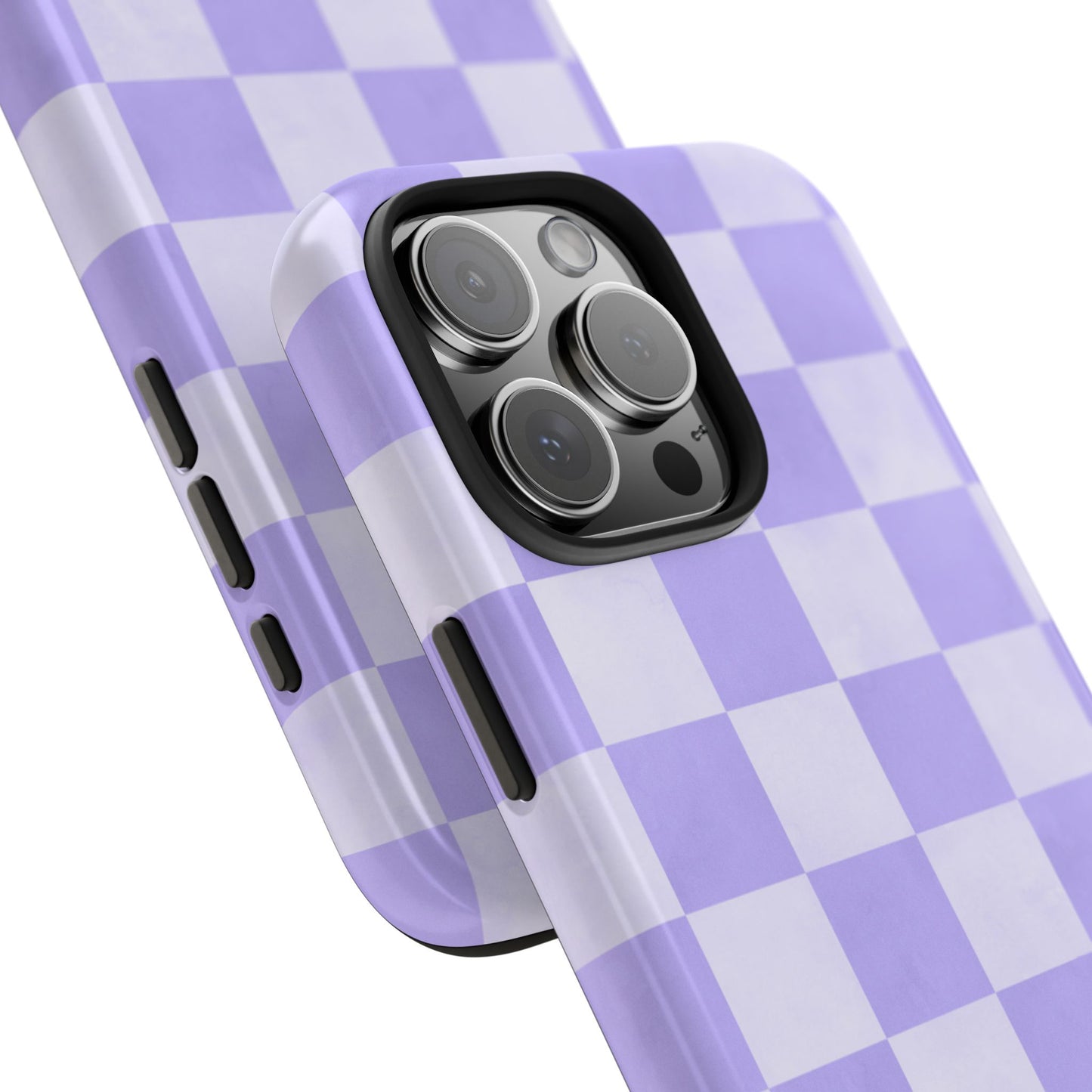Lavender Checkerboard iPhone Case – Shockproof, Smooth Matte Finish, Dual-Layer Design