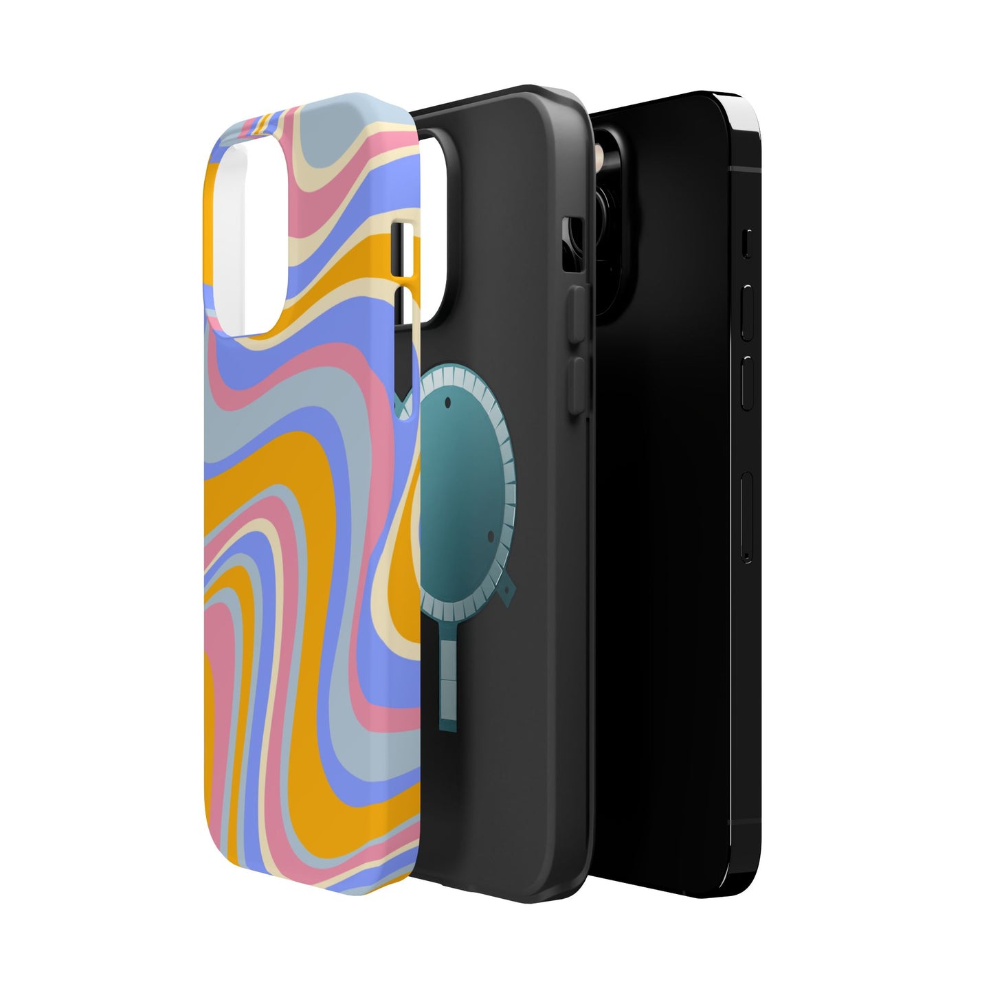 Groovy Pastel Waves MagSafe iPhone Case – 70s-Inspired Design with Dual-Layer Protection