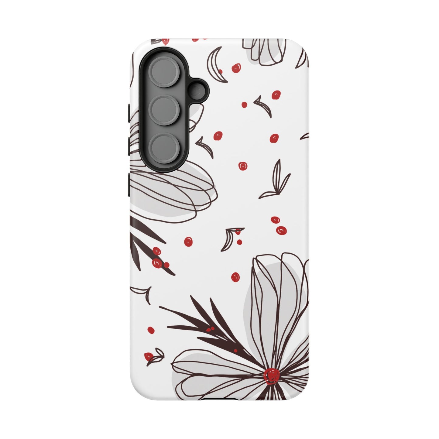 Minimalist Line Art Floral Tough Samsung Galaxy  Case – Bold Red and Black Design, Shockproof Protection