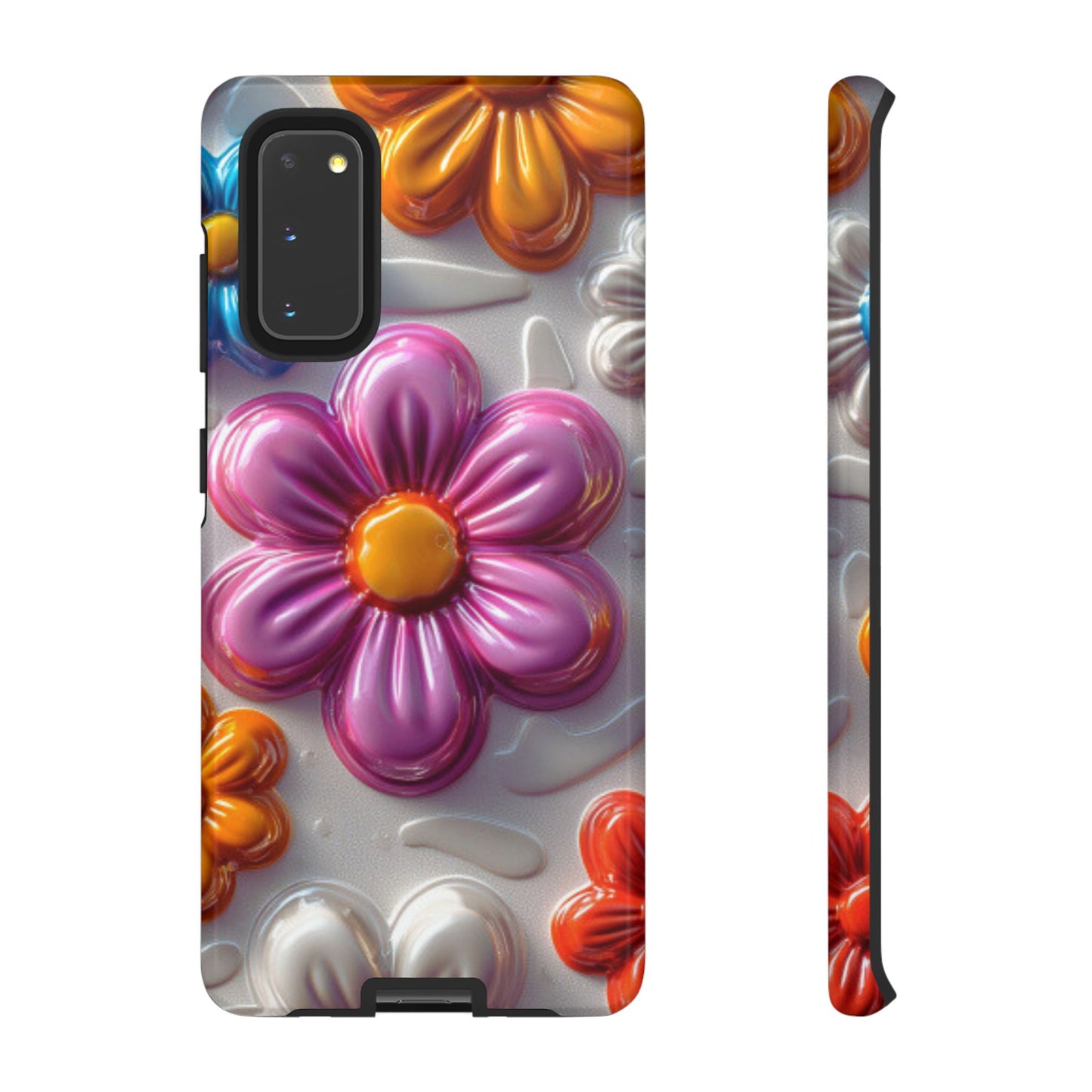 Glossy 3D Floral Samsung Galaxy  Case – Colorful Flower Pattern, Durable Protection