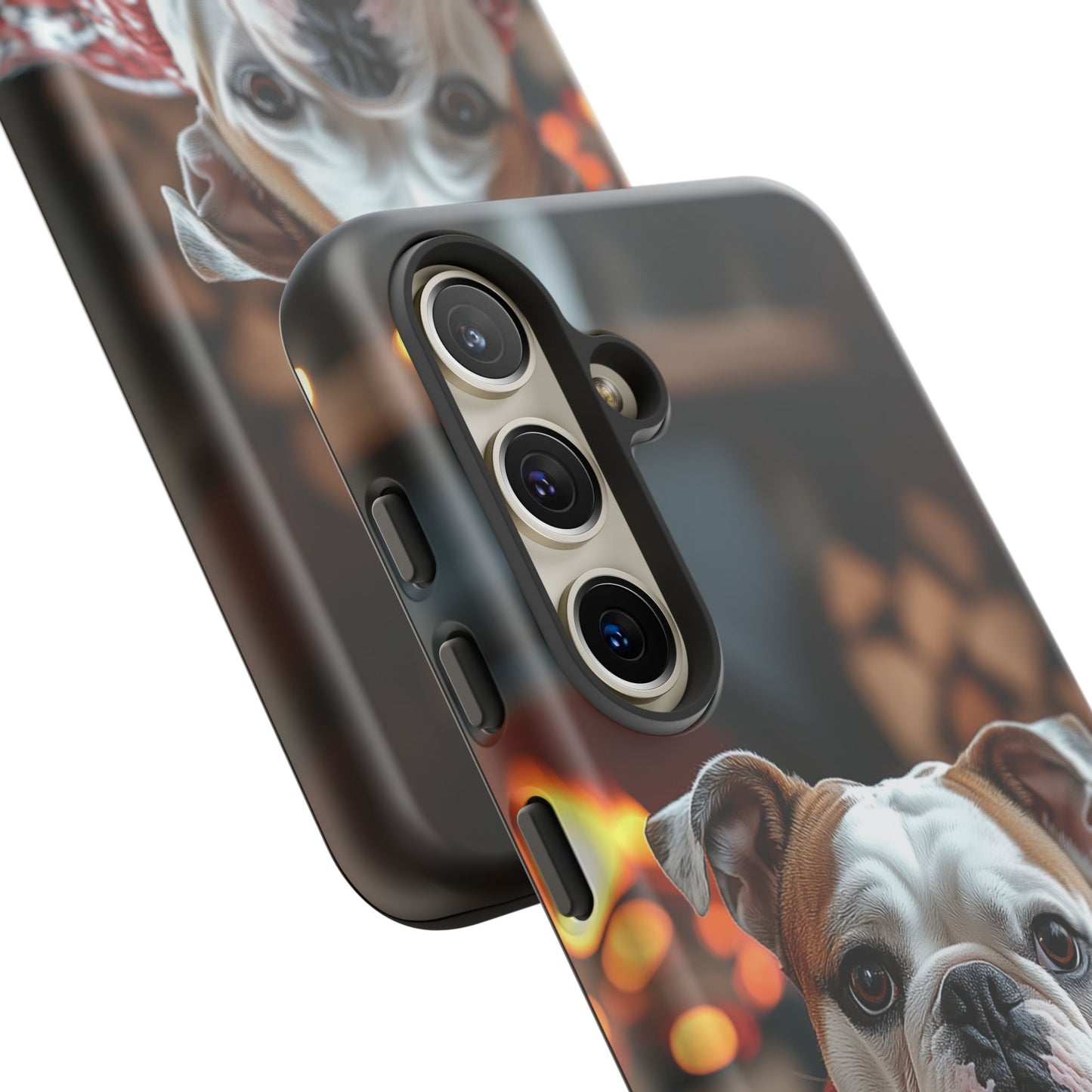 Cozy Bulldog in Sweater Samsung Galaxy Case – Festive Fireplace Protective Cove