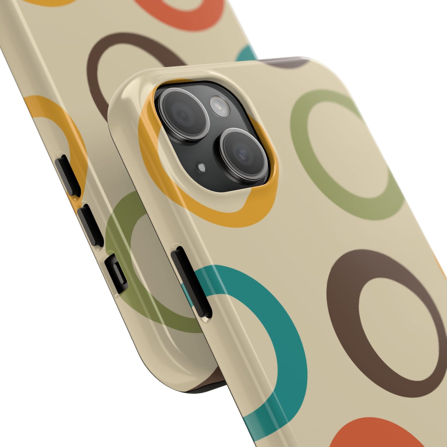 Retro Colorful Rings iPhone Case – Shockproof, Matte Finish, Dual-Layer Protection