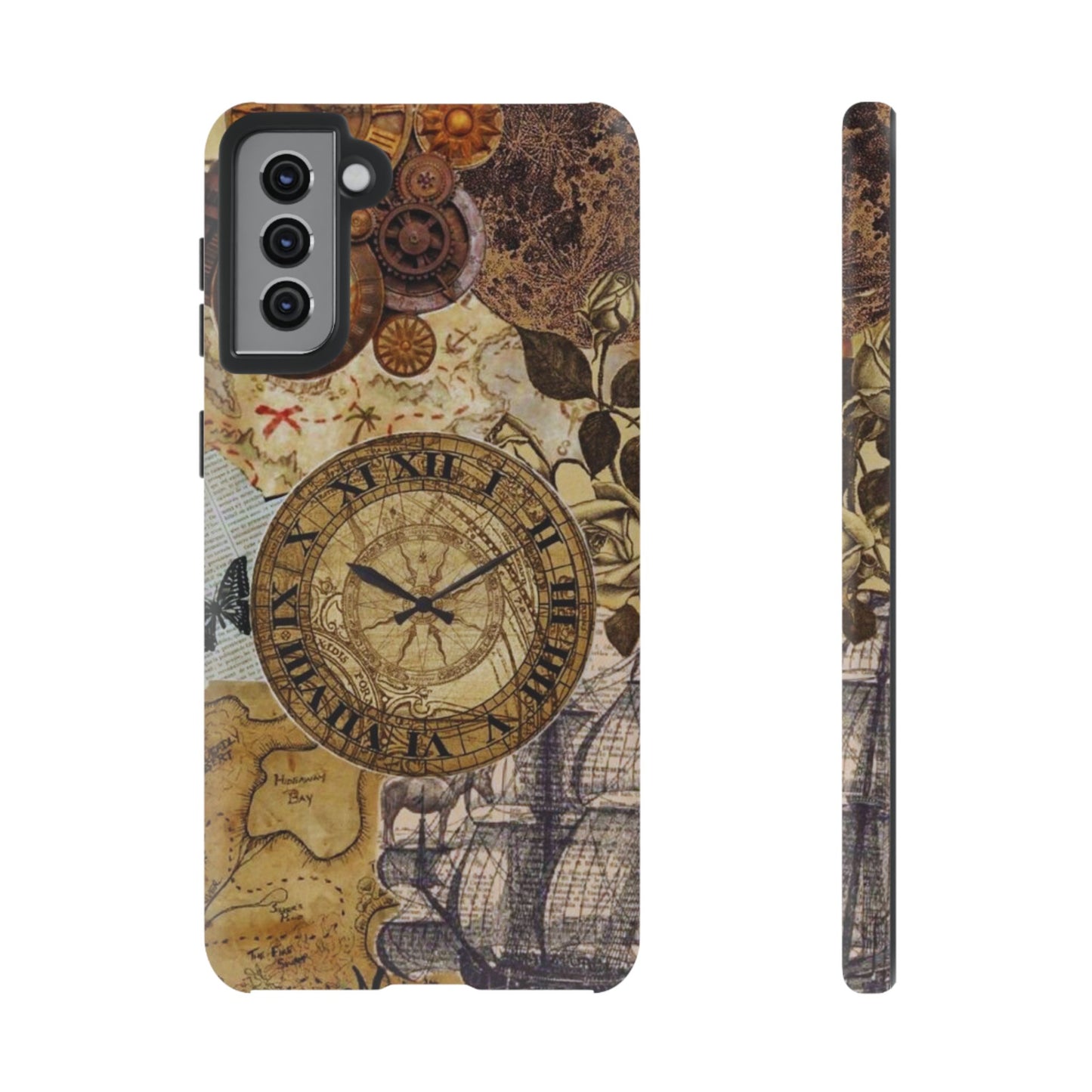 Steampunk Vintage Adventure Samsung Galaxy Case – Dual-Layer Protection with Antique Map and Clock Design
