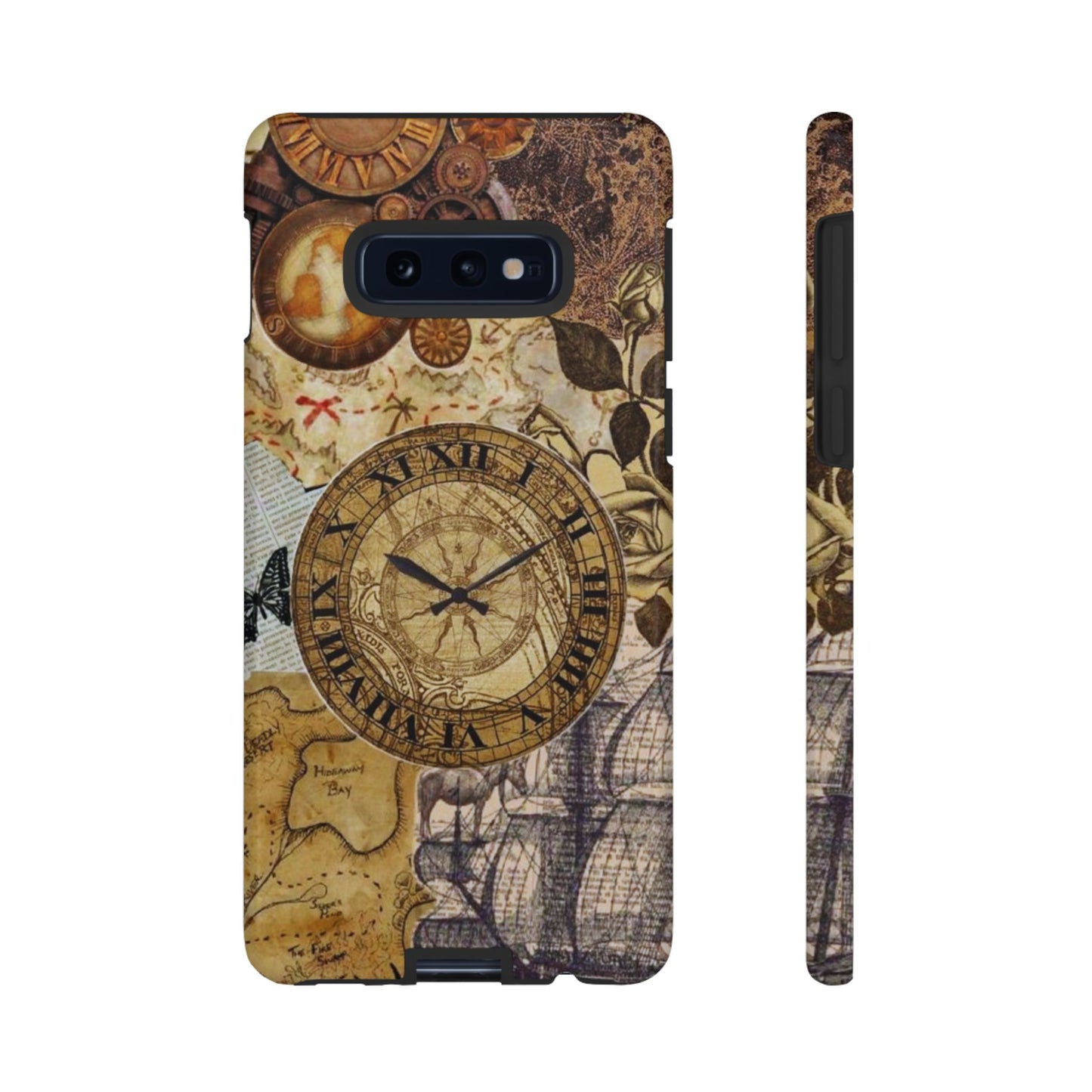 Steampunk Vintage Adventure Samsung Galaxy Case – Dual-Layer Protection with Antique Map and Clock Design