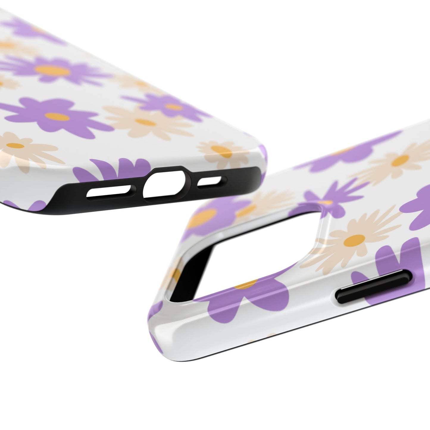 Retro Daisy Flower iPhone Case – Pastel Purple & Cream Floral Design with Matte Finish