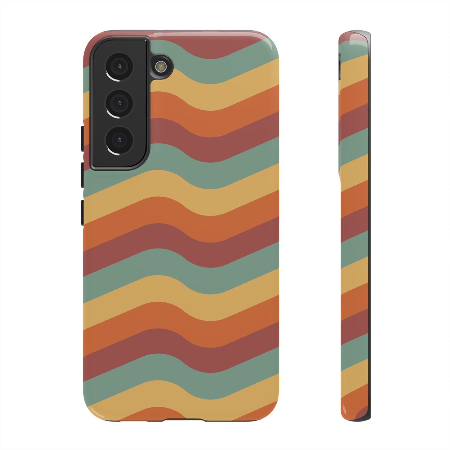 Retro Vibe Wavy Stripes Samsung Galaxy Case – 70s-Inspired in Teal, Orange, and Rust