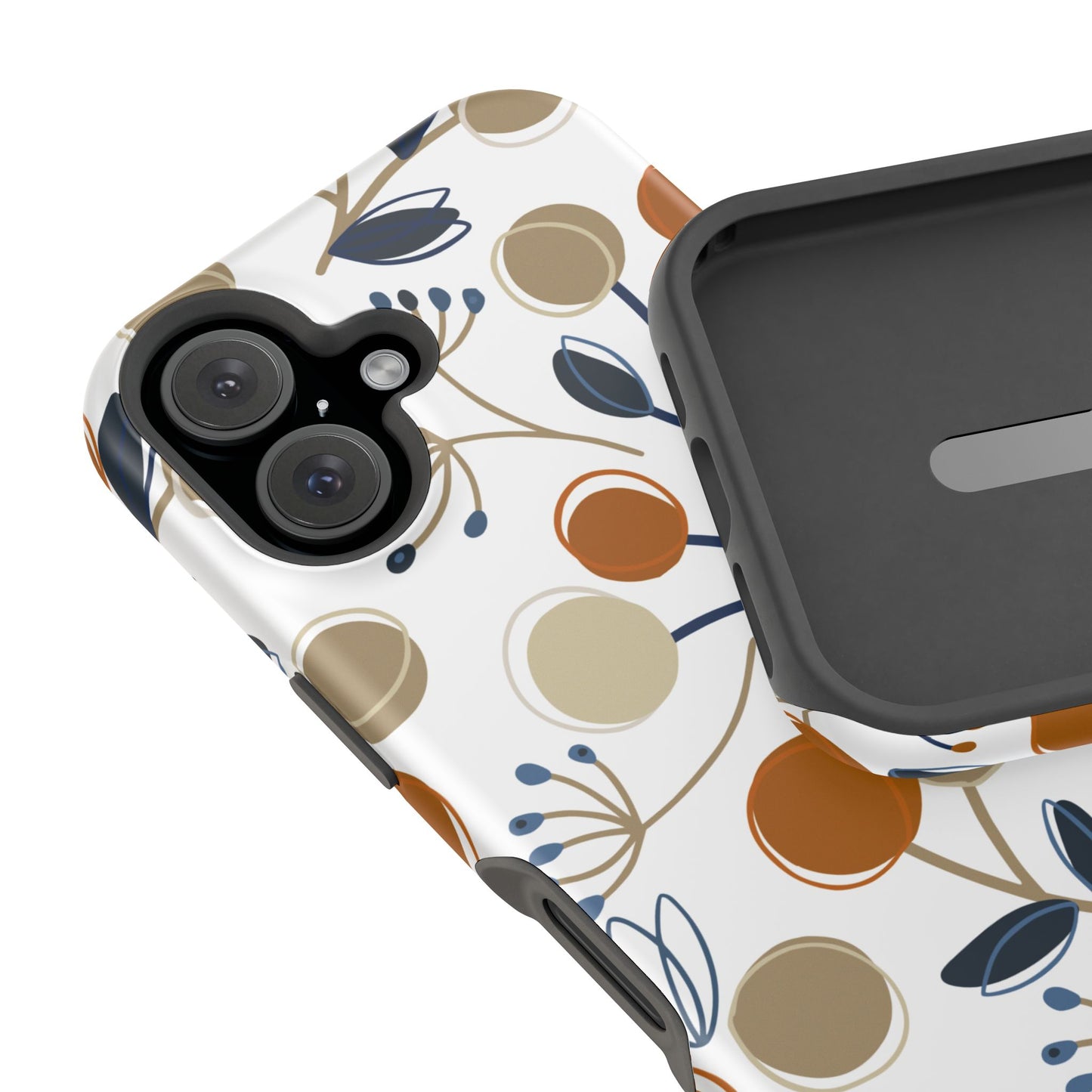 Modern Botanical Berries Tough MagSafe iPhone Case – Earthy Tones & Navy Accents, Shock-Resistant