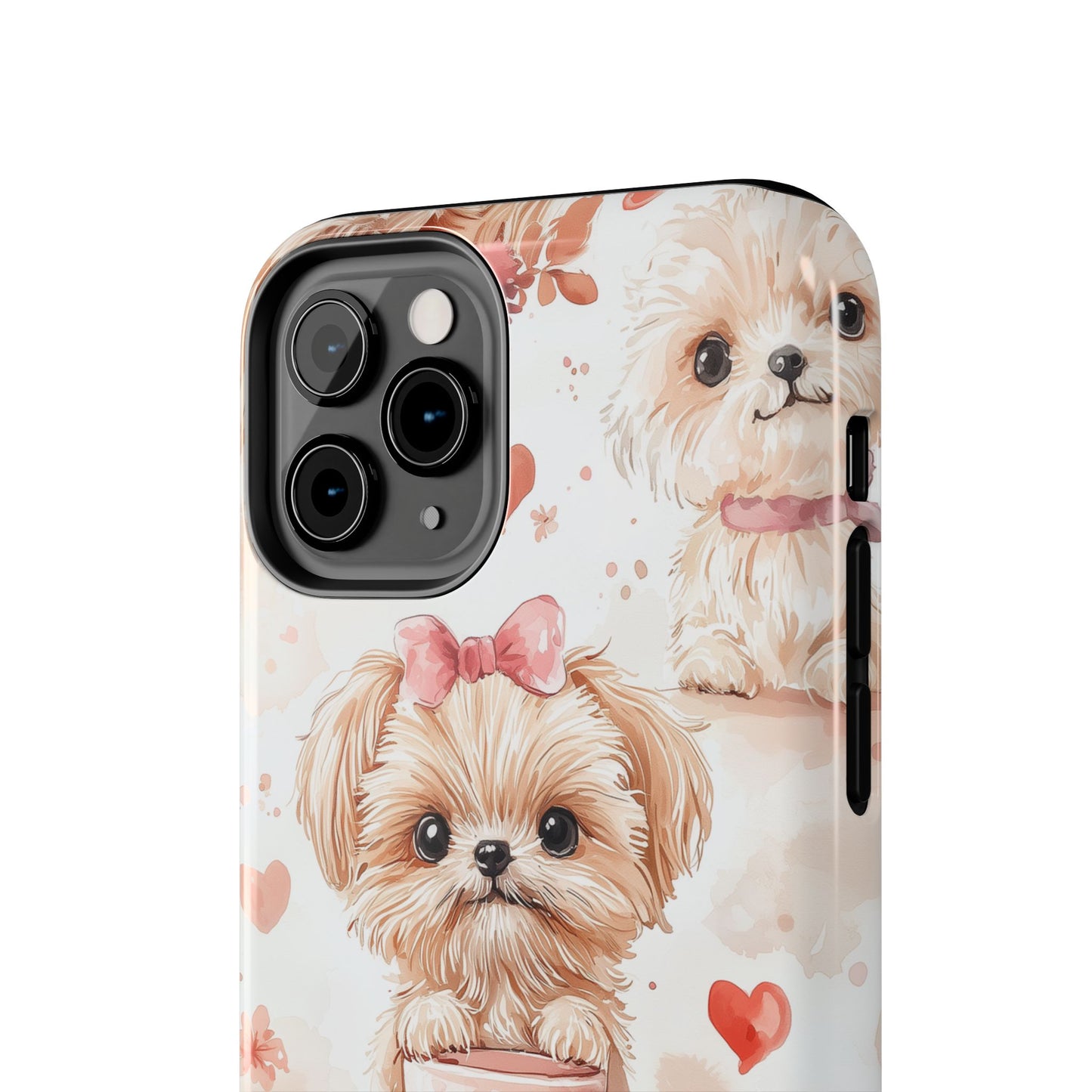 Puppies & Heart Mugs iPhone Case – Sweet Dog & Floral Design, Shockproof & Slim - BOGO Cases