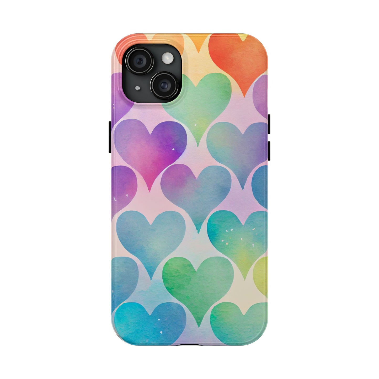 Rainbow Hearts Watercolor iPhone Case – Slim Design, Glossy Finish