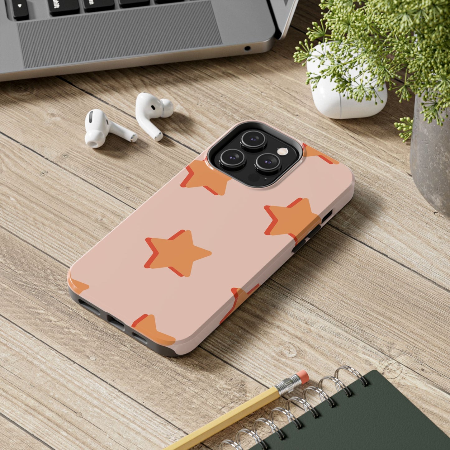 Retro Orange Stars iPhone Case – Shock-Resistant, Smooth Matte Finish, Dual-Layer Design