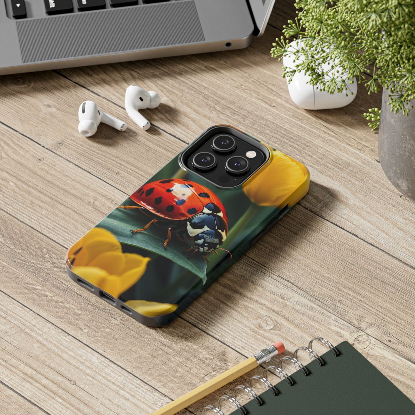 iPhone Case: Vibrant Ladybug Amidst a Lush Yellow Flower Garden