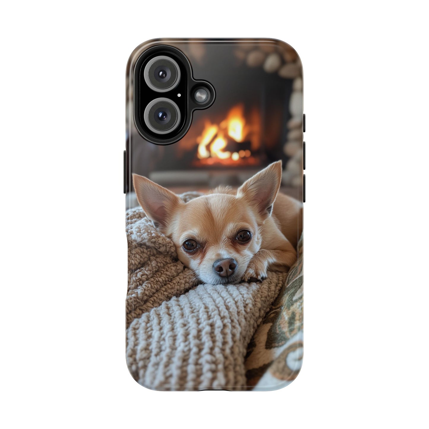 Relaxing Chihuahua by Fireplace iPhone Case – Warm and Stylish Protection