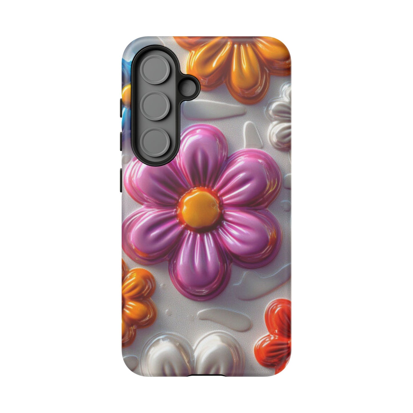 Glossy 3D Floral Samsung Galaxy  Case – Colorful Flower Pattern, Durable Protection