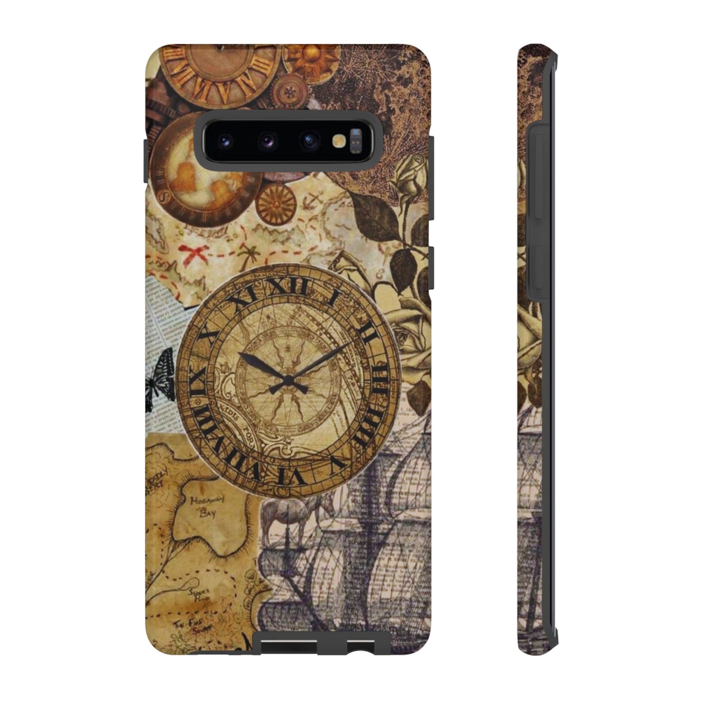 Steampunk Vintage Adventure Samsung Galaxy Case – Dual-Layer Protection with Antique Map and Clock Design