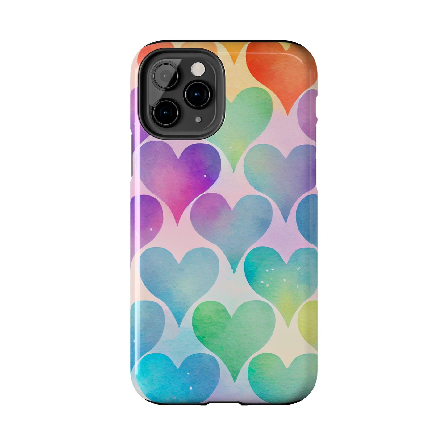 Rainbow Hearts Watercolor iPhone Case – Slim Design, Glossy Finish