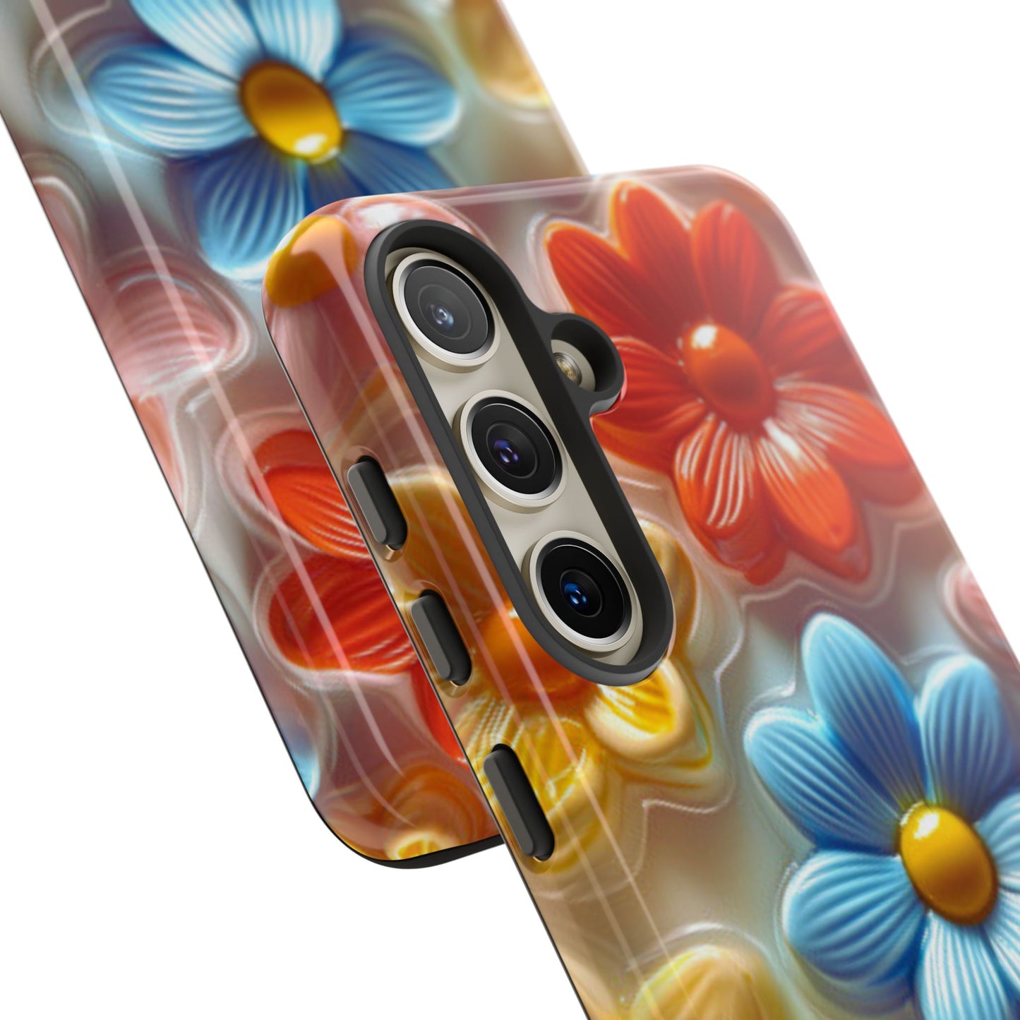 Glossy Retro Flower Samsung Galaxy Case – Colorful 3D Floral Design, Durable Protection