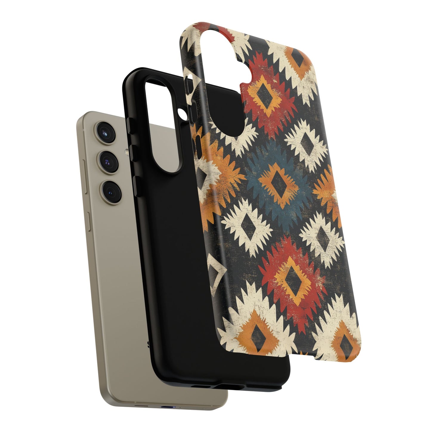 Rustic Tribal Sunburst Tough Samsung Galaxy  Case – Vibrant Geometric Design, Dual-Layer Protection
