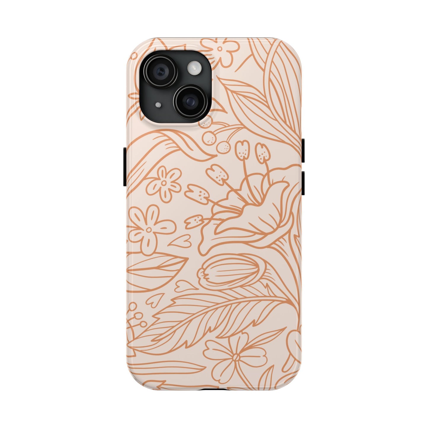 Soft Terracotta Floral Line Art Tough iPhone Case – Minimalist Botanical Design with Dual-Layer Protection