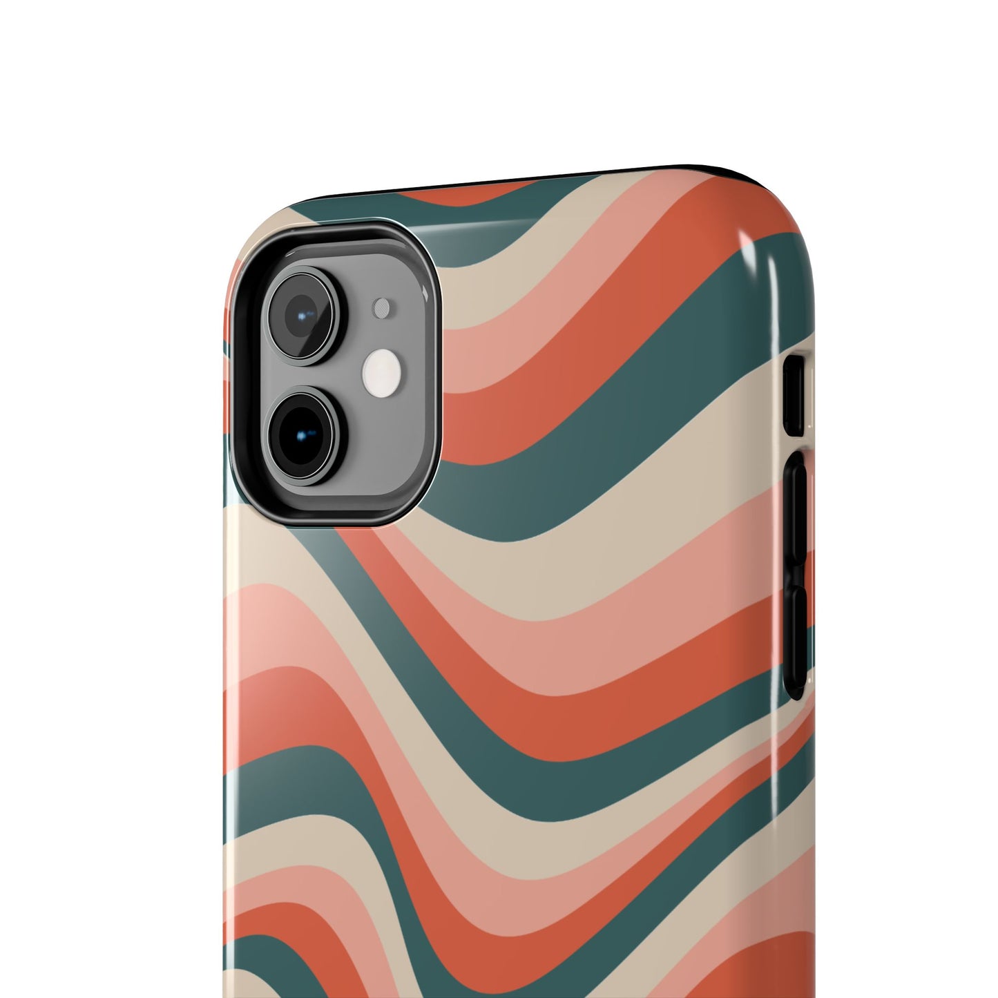 Groovy Waves iPhone Case – Retro 70s-Inspired Stripes in Coral, Cream, and Teal