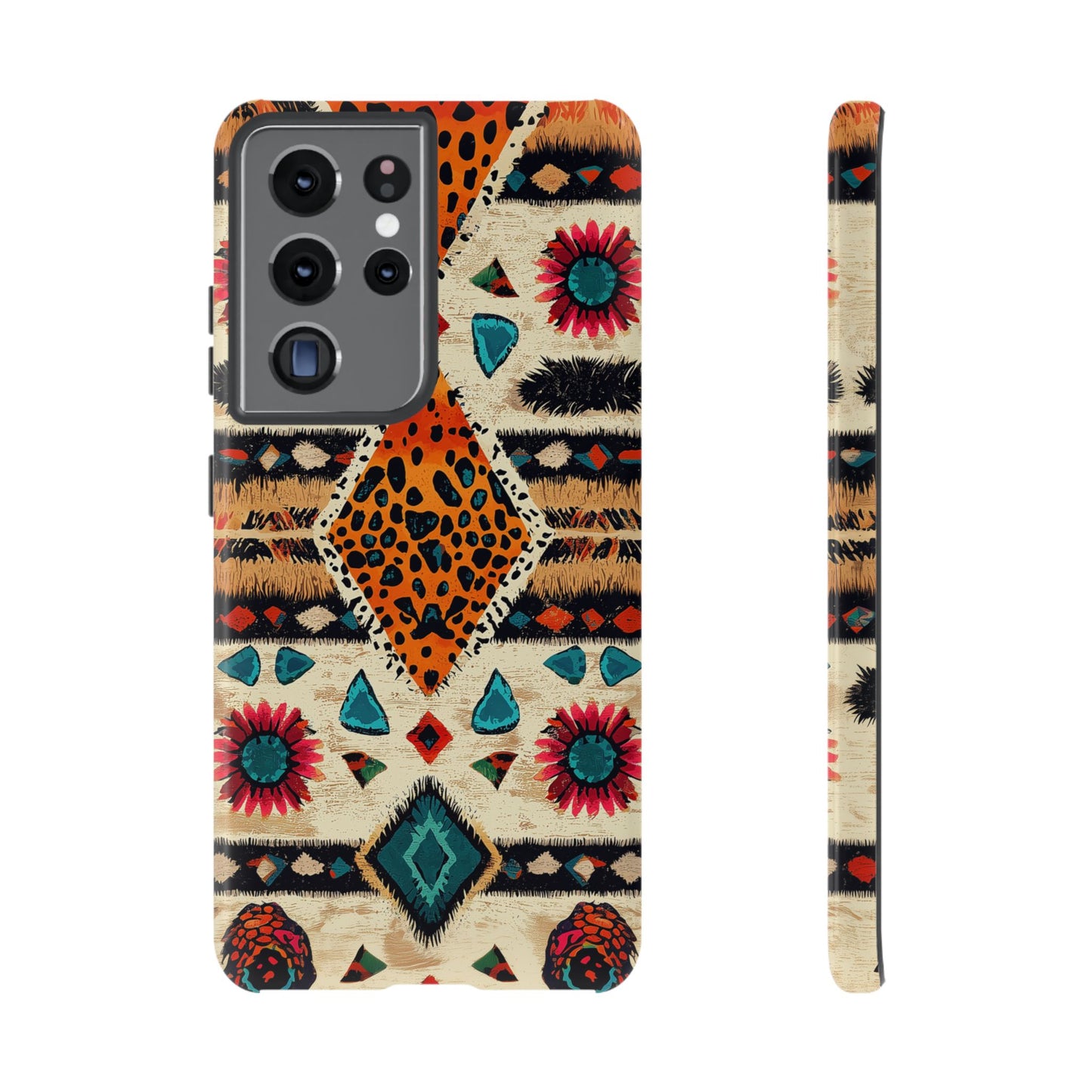 Wild Boho Leopard Print & Floral Tough Samsung Galaxy  Case – Eclectic Tribal Design, Dual-Layer Protection