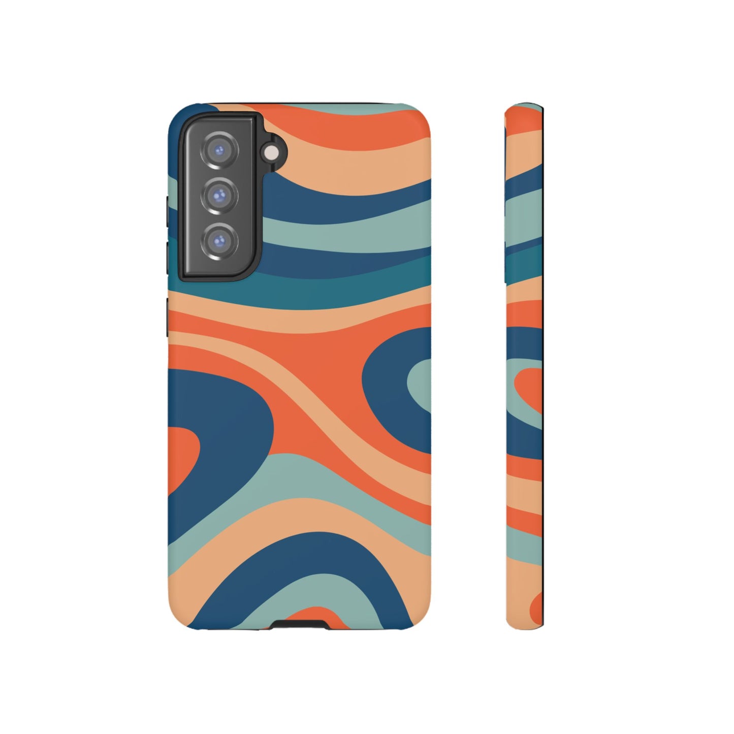 Retro Vibe Wavy Stripes Samsung Galaxy Case – 70s-Inspired in Teal, Orange, and Rust