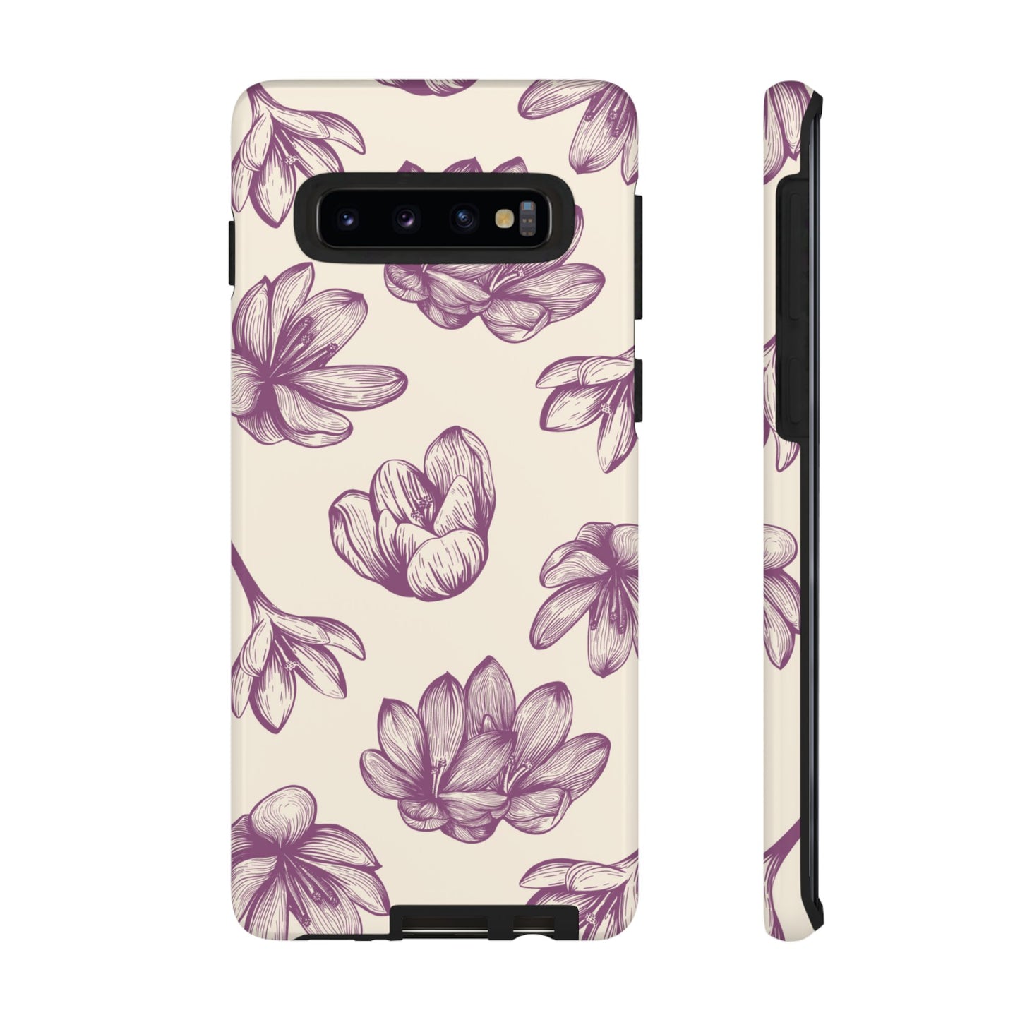 Vintage Botanical Floral Tough Samsung Galaxy  Case – Hand-Drawn Purple Flowers, Shockproof Design