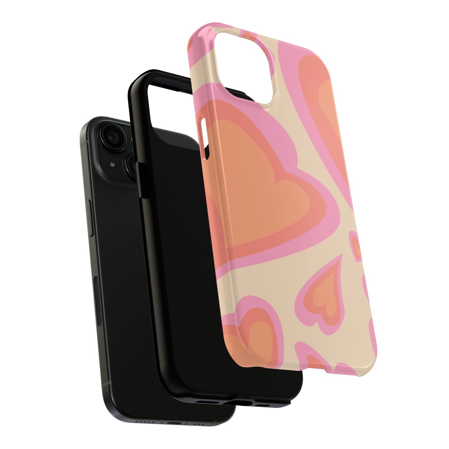 Retro Pink Hearts iPhone Case – Shock-Resistant, Matte Finish, Dual-Layer Protection