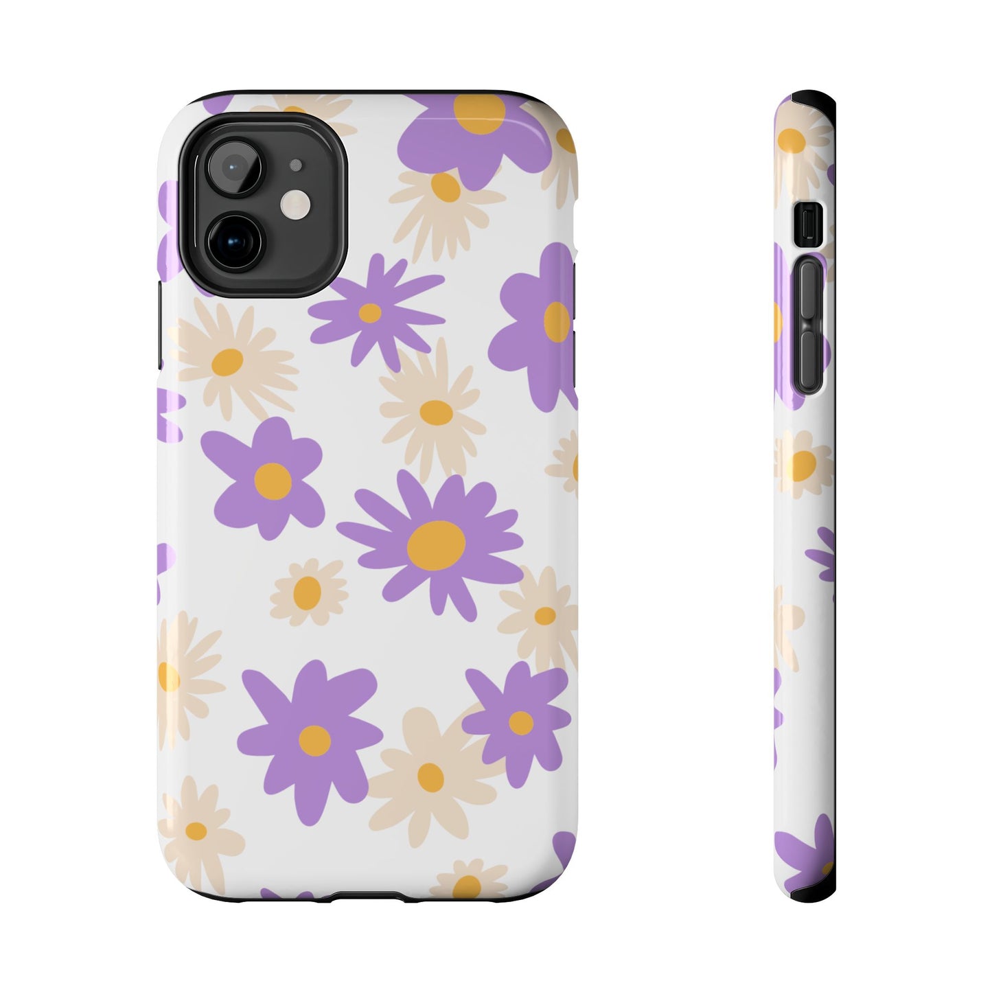 Retro Daisy Flower iPhone Case – Pastel Purple & Cream Floral Design with Matte Finish