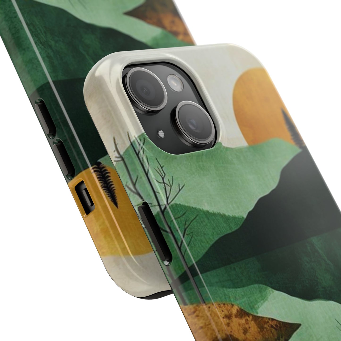 Retro Mountain Sunrise iPhone Case – Minimalist Landscape Design, Dual - Layer Protection - BOGO Cases