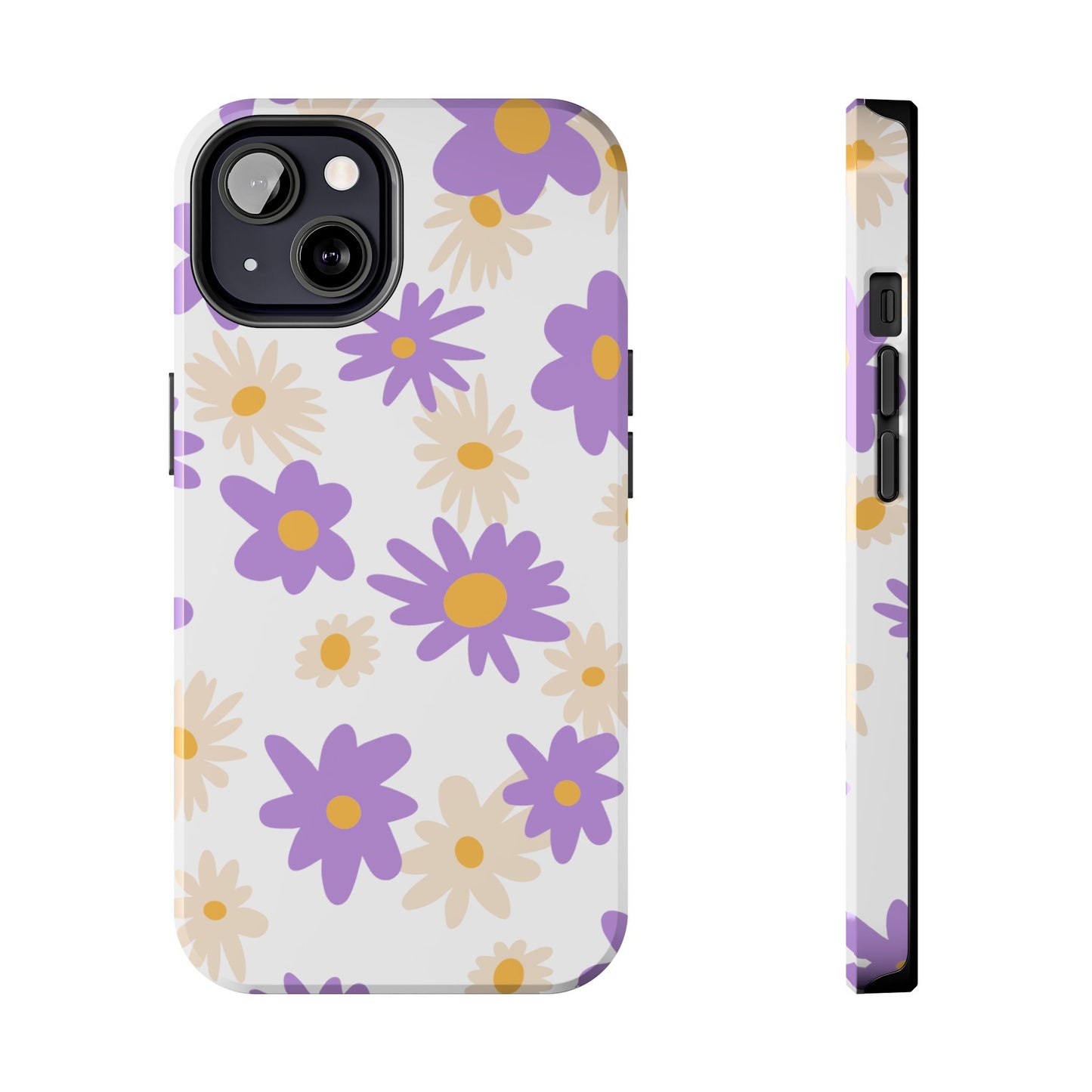 Retro Daisy Flower iPhone Case – Pastel Purple & Cream Floral Design with Matte Finish