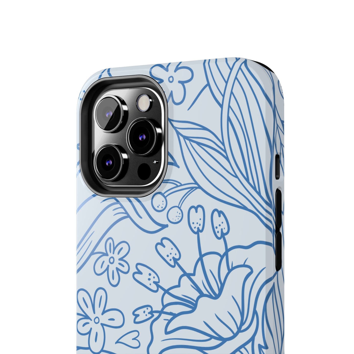 Dusty Blue Floral Line Art Tough iPhone Case – Minimalist Botanical Design with Dual-Layer Protection