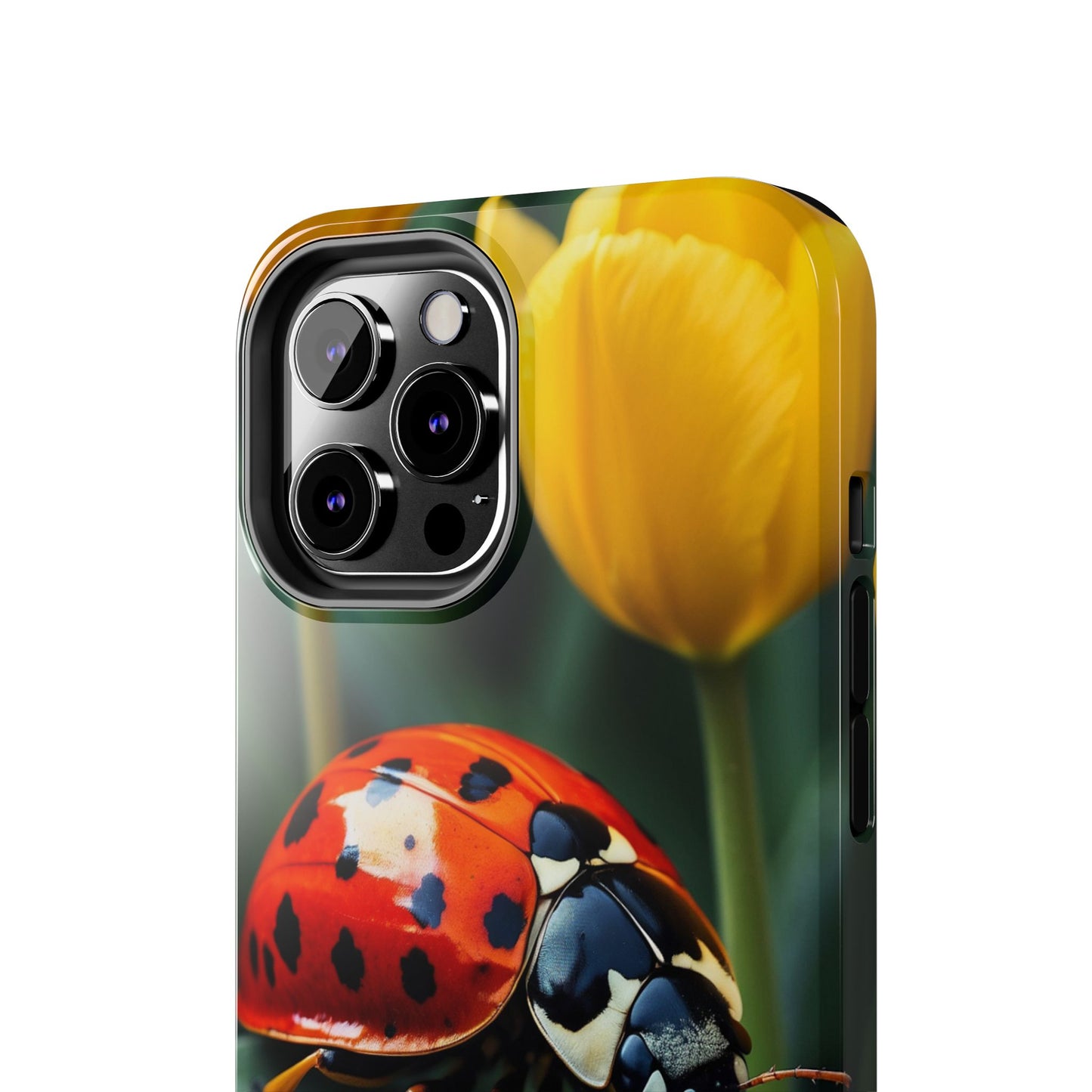 iPhone Case: Vibrant Ladybug Amidst a Lush Yellow Flower Garden