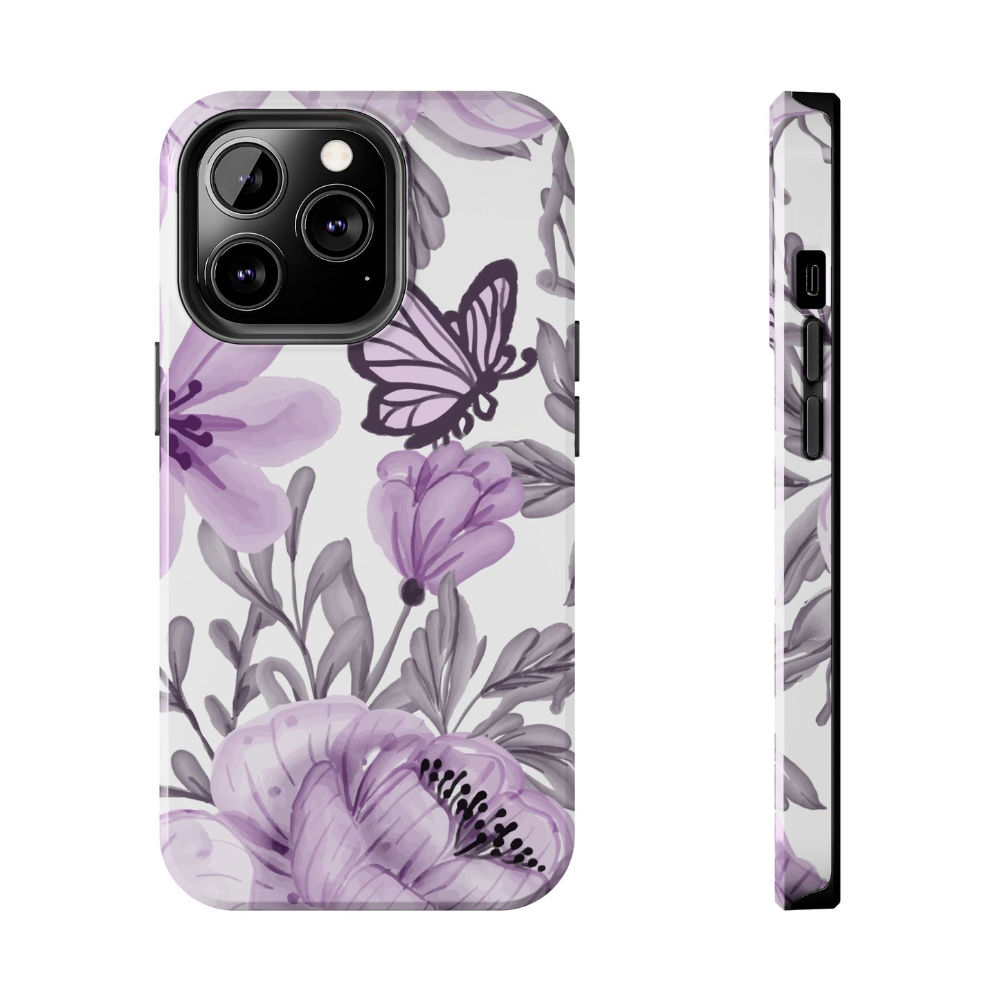 Lavender Bloom Butterfly iPhone Case – Delicate Floral Design with Watercolor Details