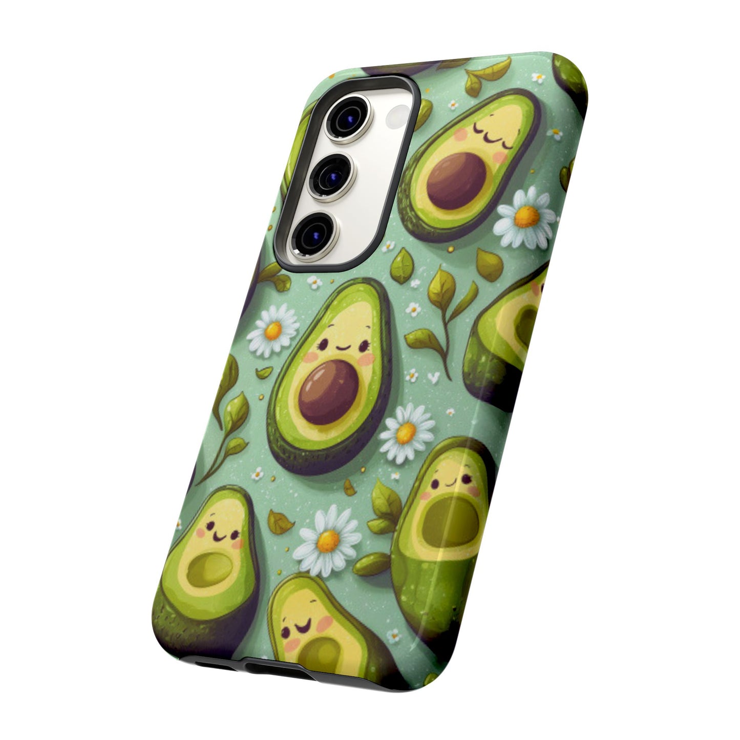 Cute Avocado Samsung Galaxy Case – Adorable Kawaii Avocados with Daisies, Shock-Resistant