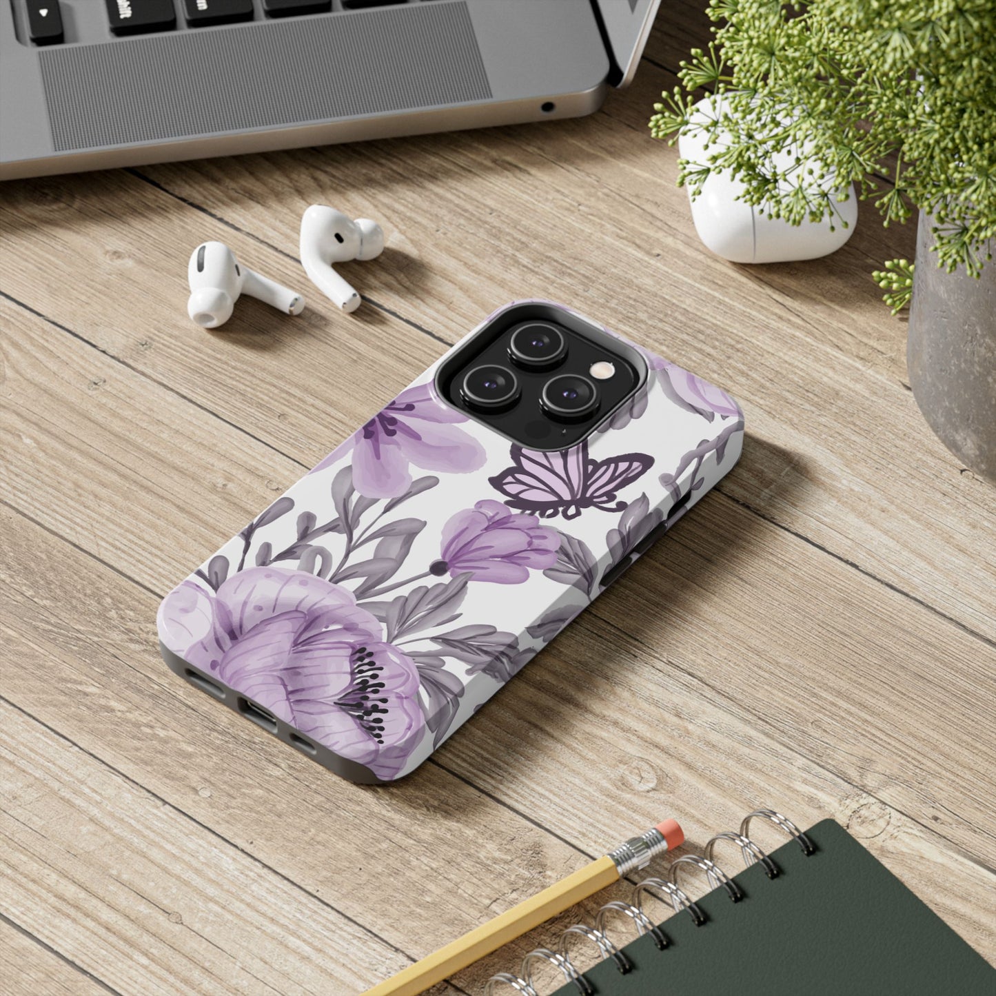 Lavender Bloom Butterfly iPhone Case – Delicate Floral Design with Watercolor Details